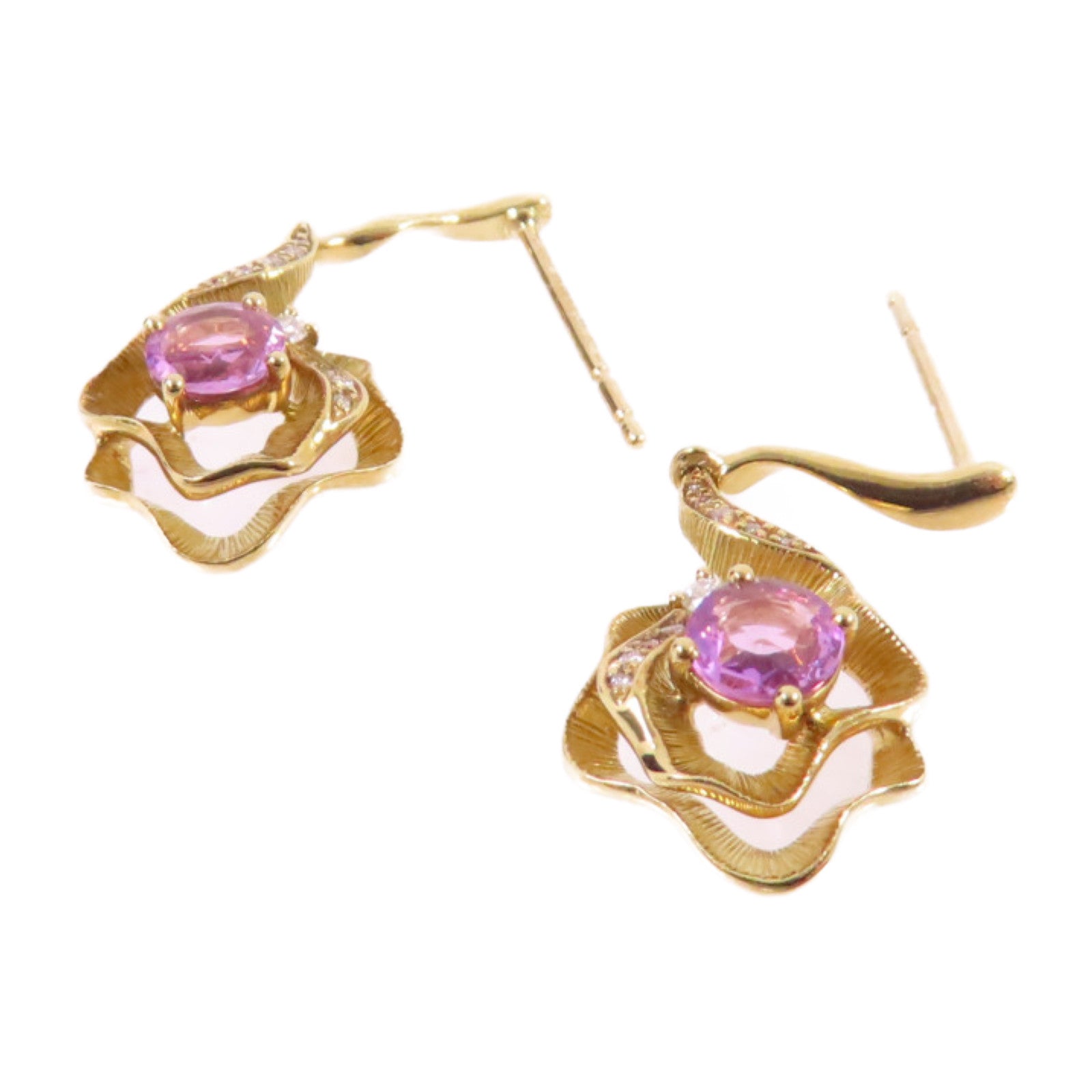 JEWELRY 18K黃金Pink Sapphire/Diamond Earrings0.664ct粉紅藍寶石/0.08ct鑽石耳環