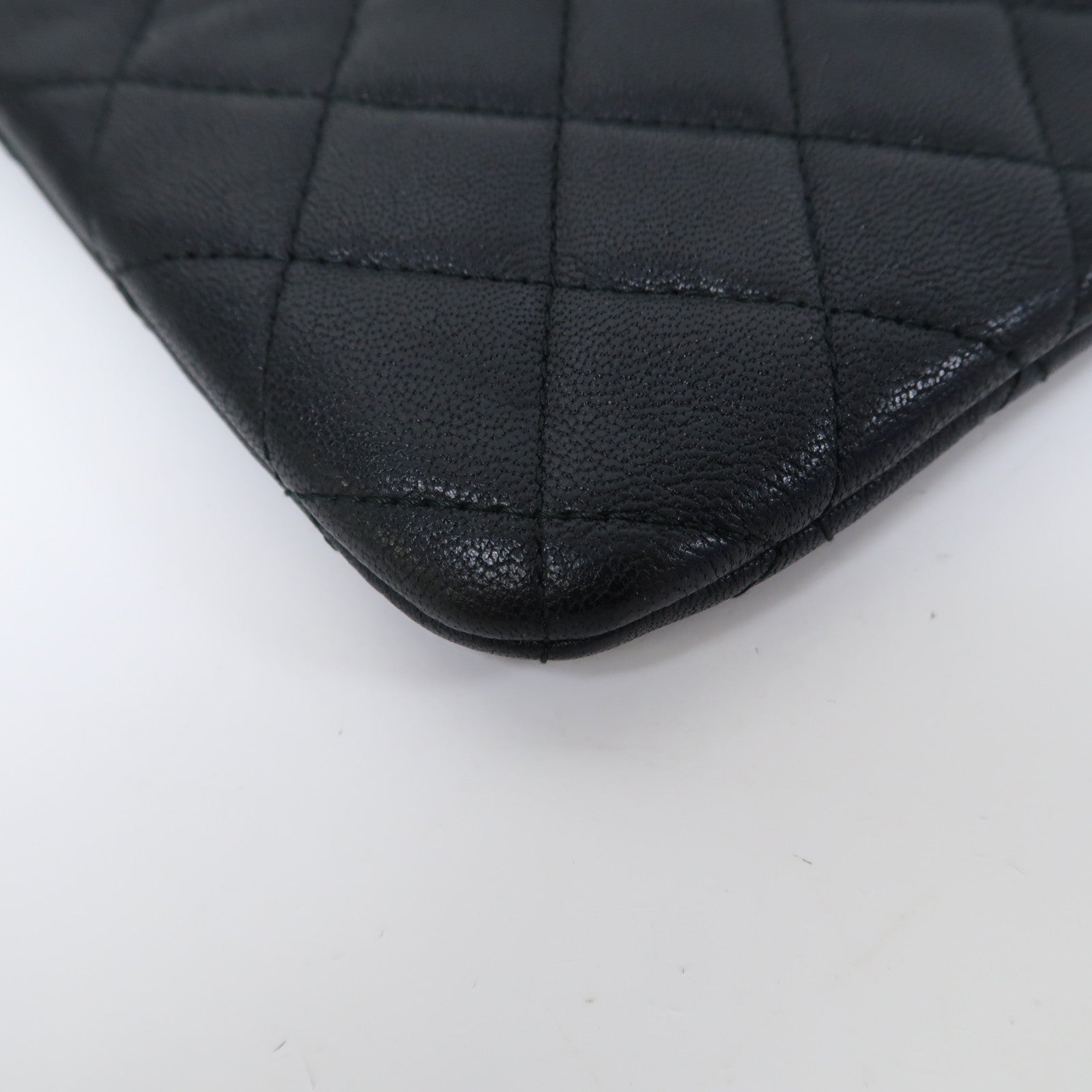 CHANEL 菱格牛皮皮革Clutch金扣手拿包黑色
