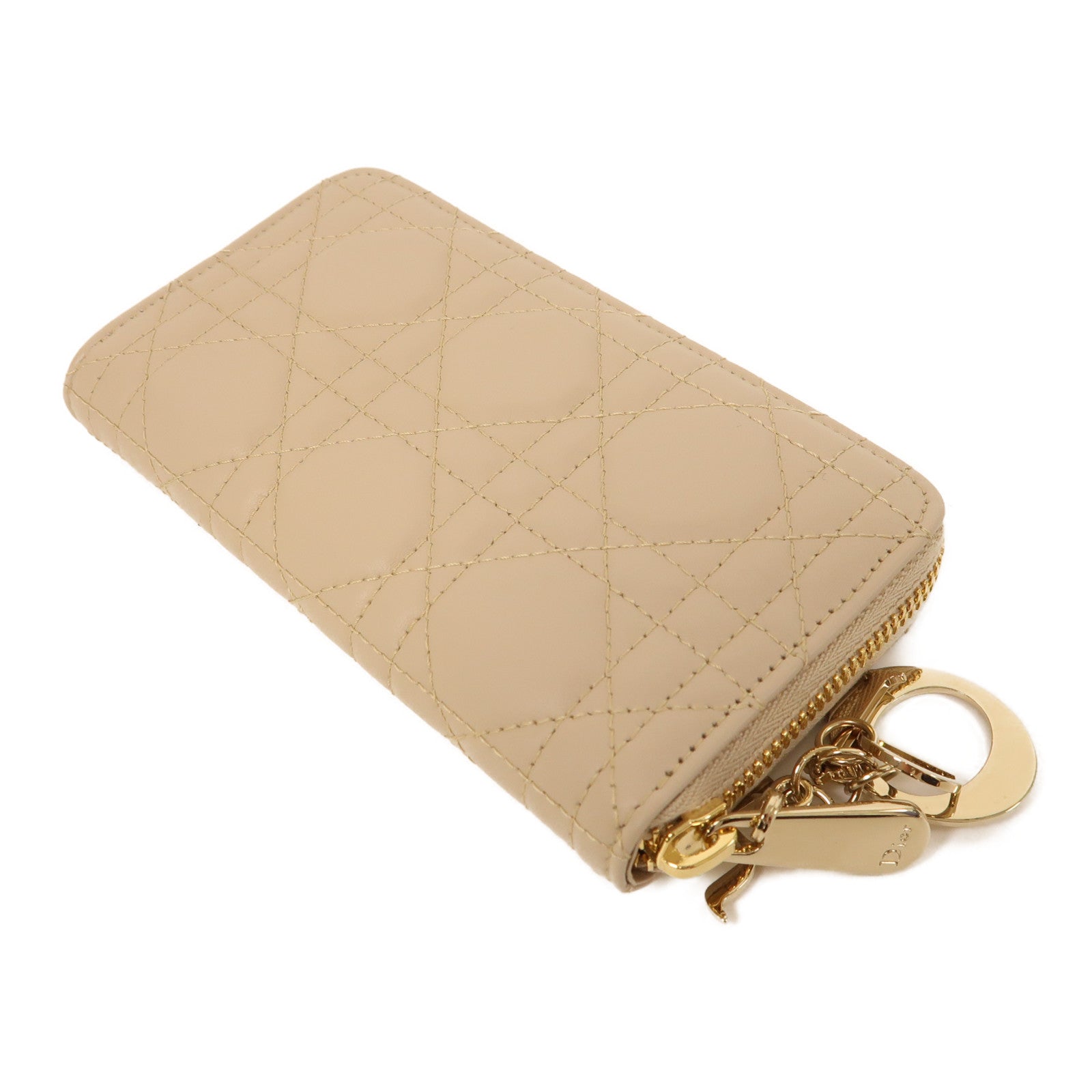 Dior 羊皮皮革Medium Lady Zipped Wallet金扣拉鏈長錢包米色