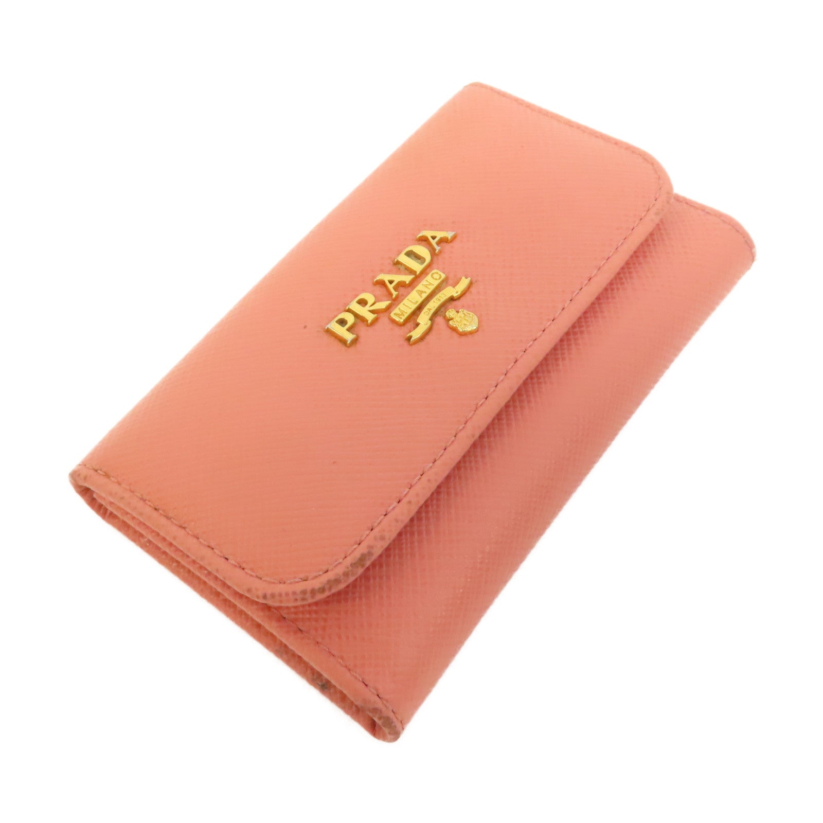 PRADA 牛皮皮革Key Case金釦鎖匙包粉紅色