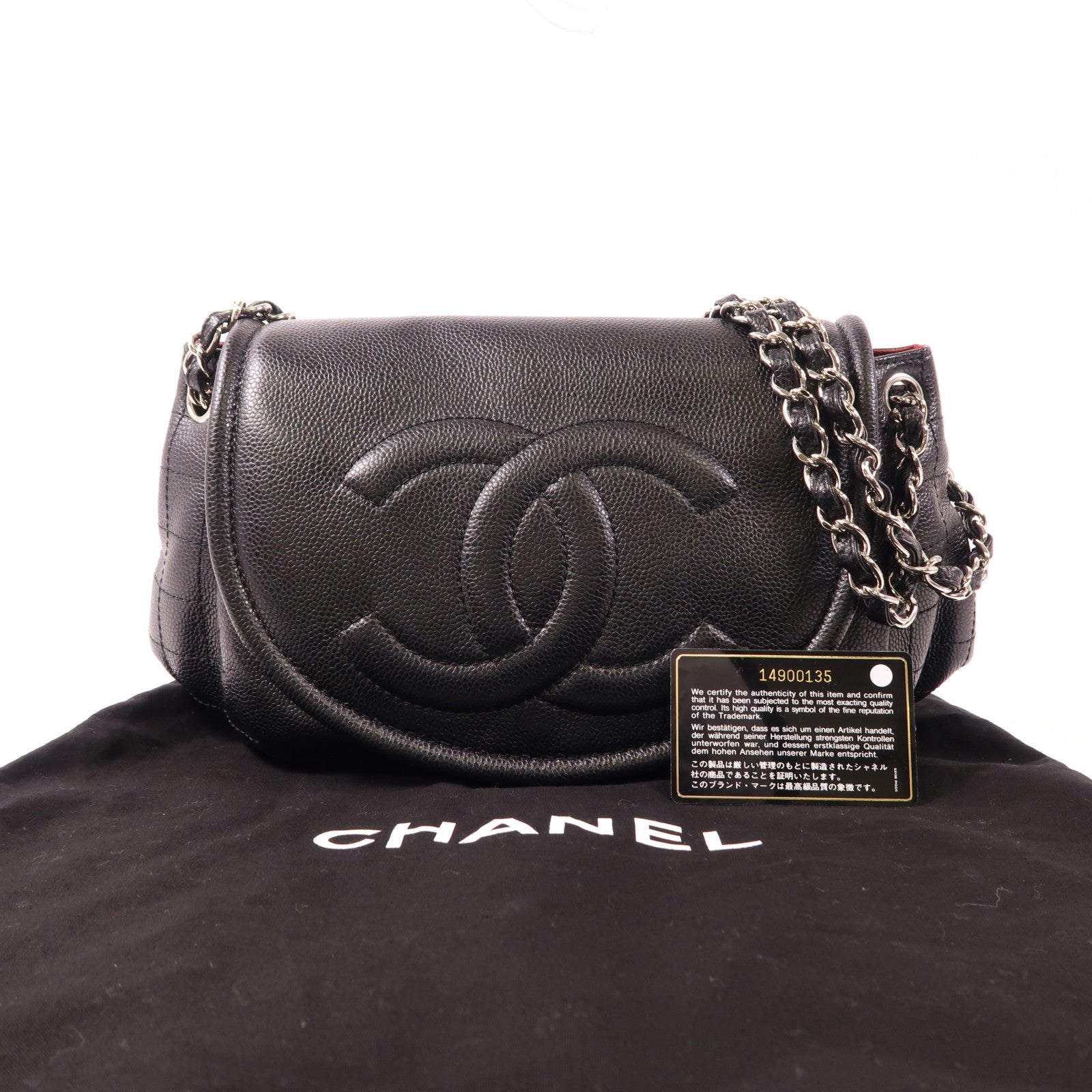 CHANEL 牛皮皮革Chain Shoulder銀扣鏈帶肩背袋