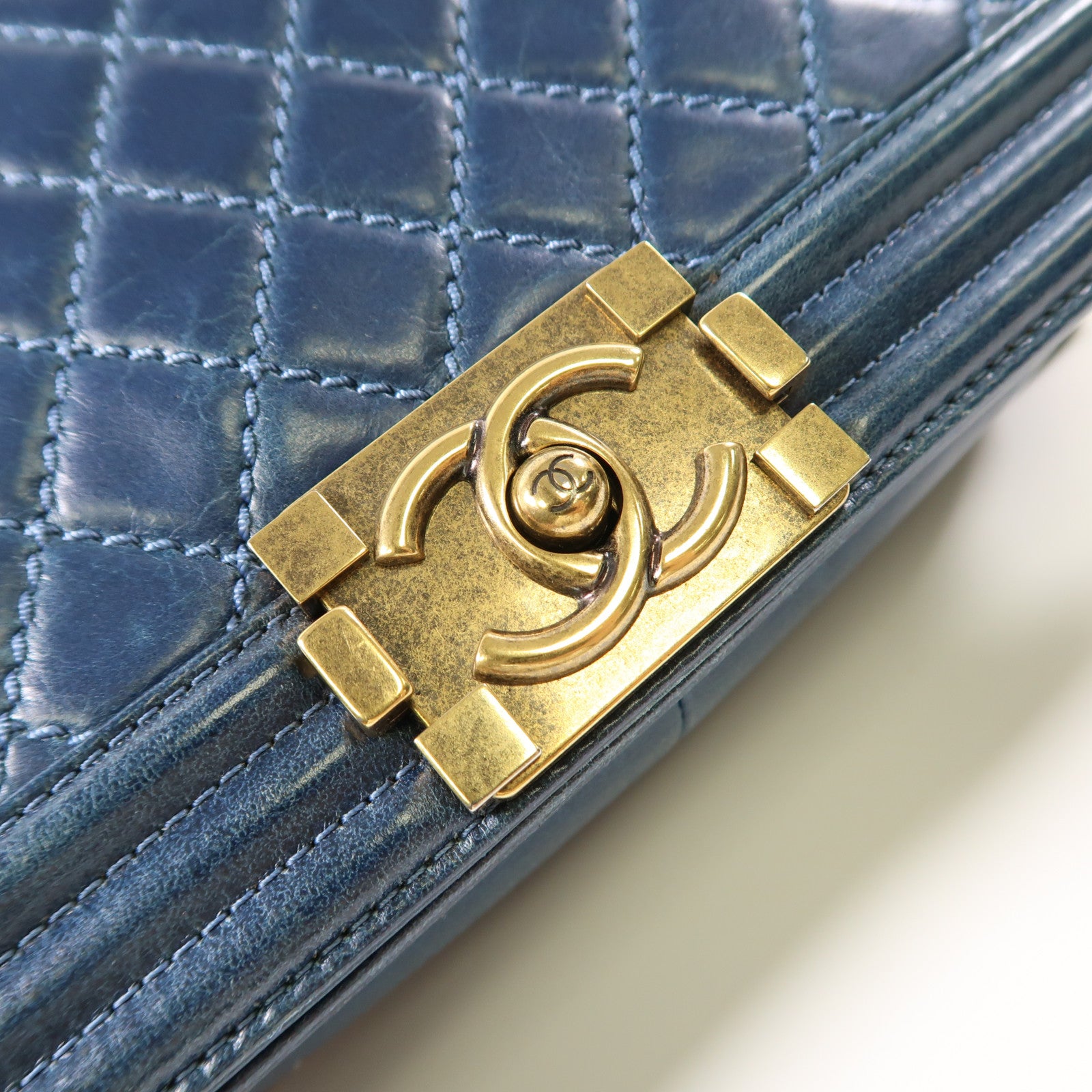 CHANEL CC GHW Boy 25 Chain Shoulder Bag Lambskin Leather Blue