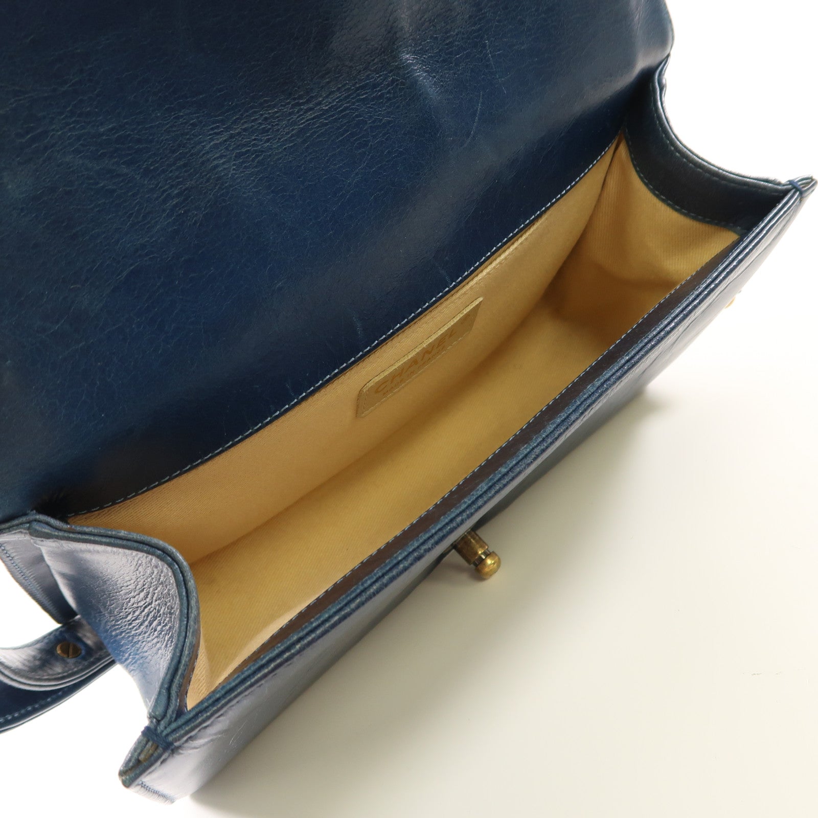 CHANEL CC GHW Boy 25 Chain Shoulder Bag Lambskin Leather Blue