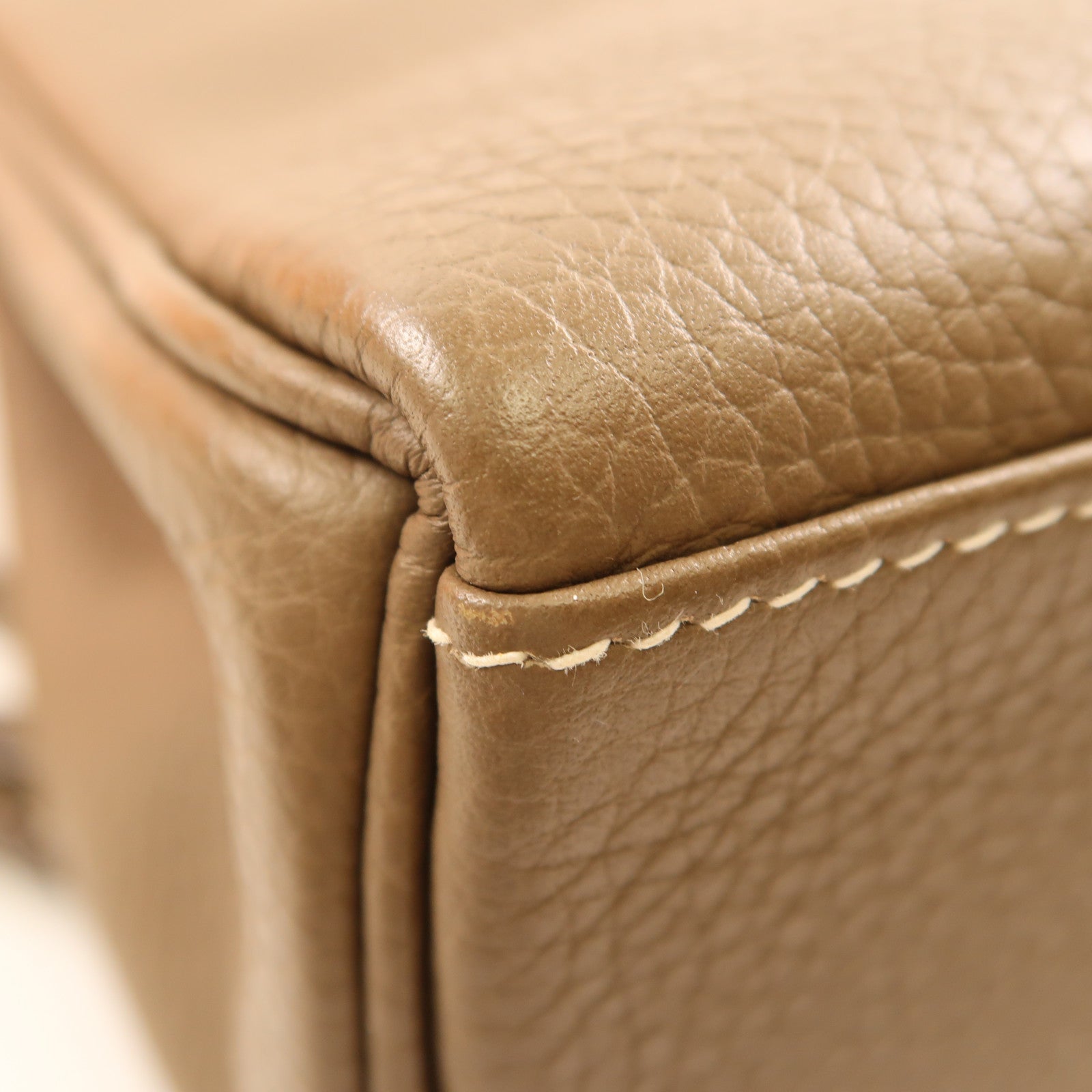 HERMES Clemence皮革Kelly Ado銀扣背包Etoupe