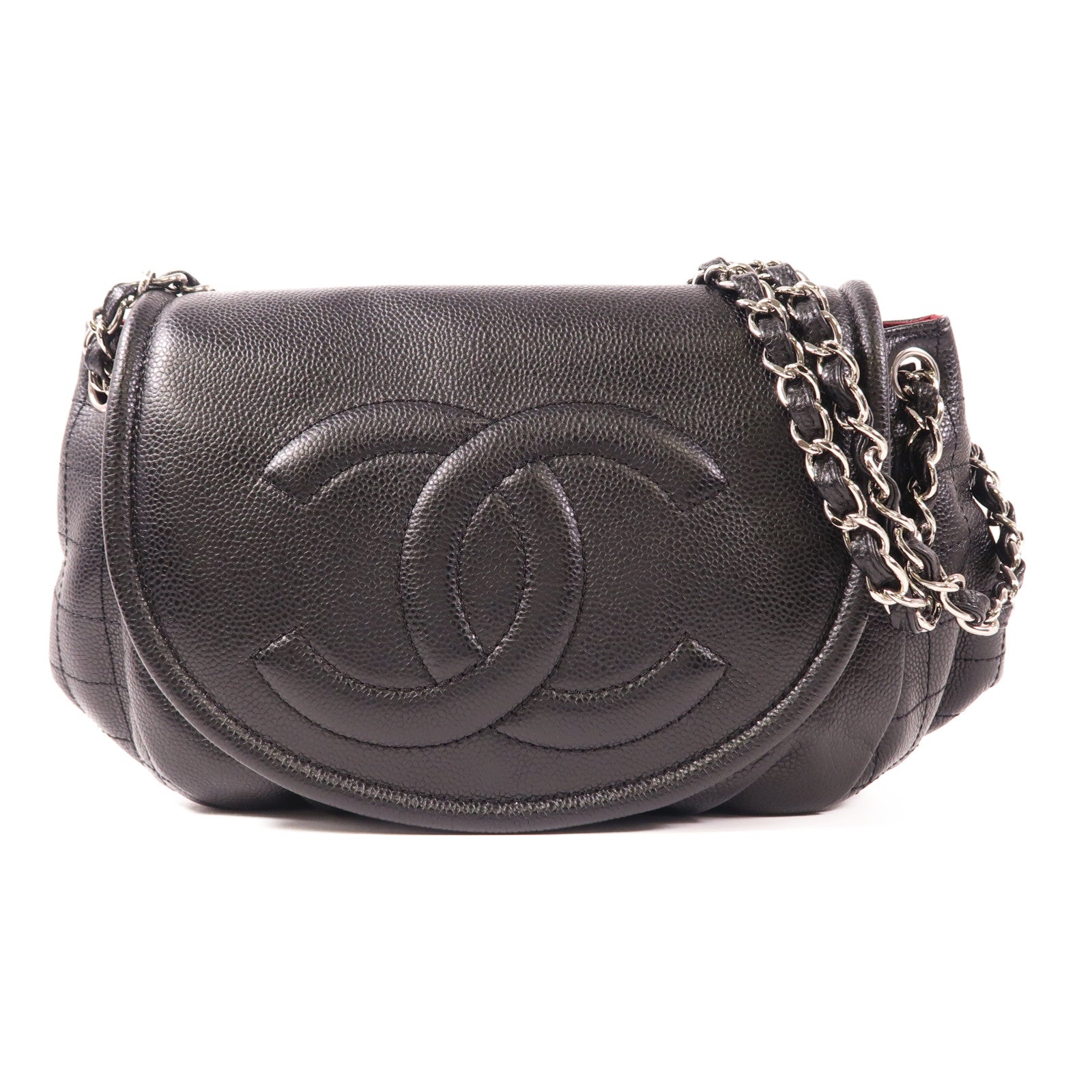 CHANEL 牛皮皮革Chain Shoulder銀扣鏈帶肩背袋