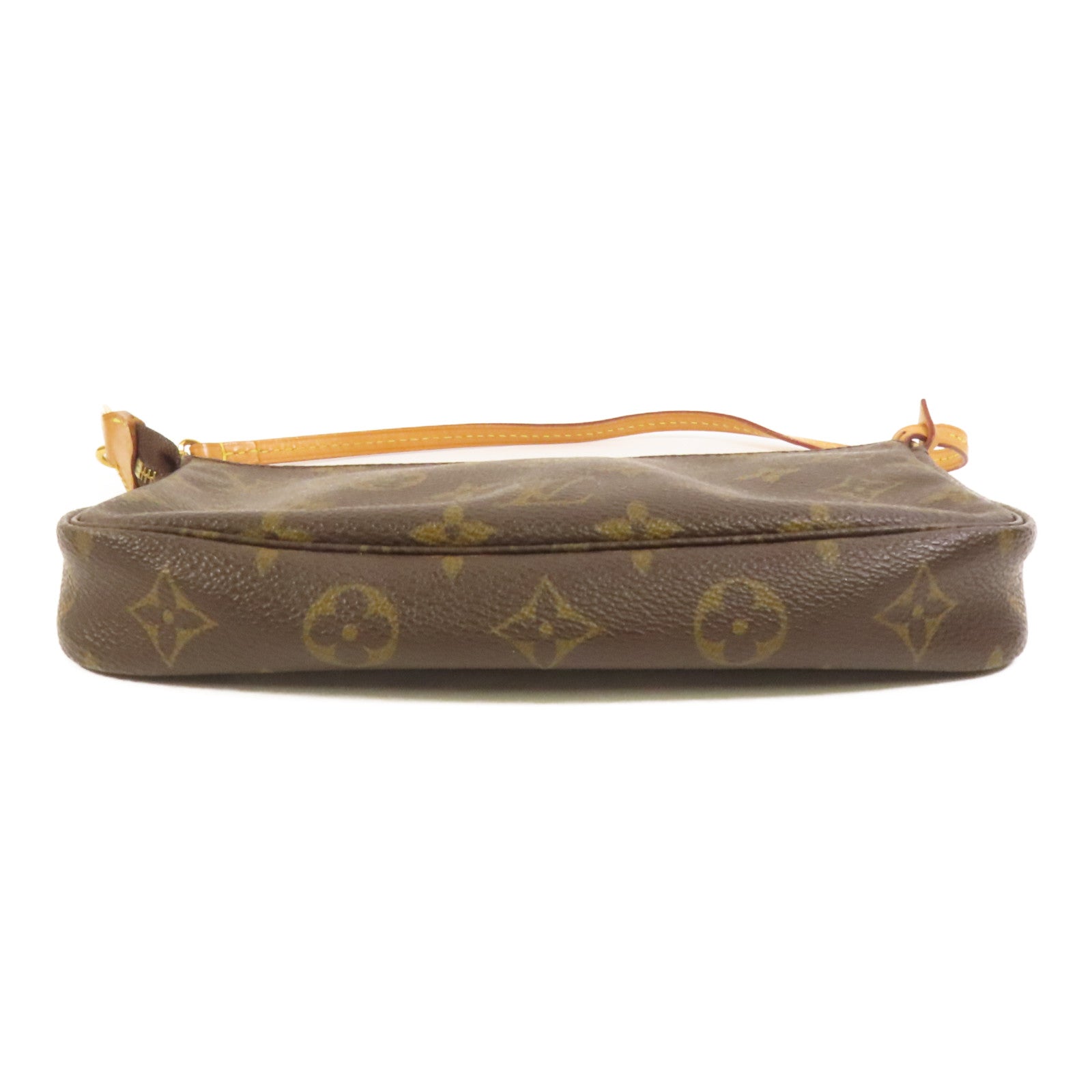 LOUIS VUITTON Monogram Pochette Accessoires金扣手挽袋棕色
