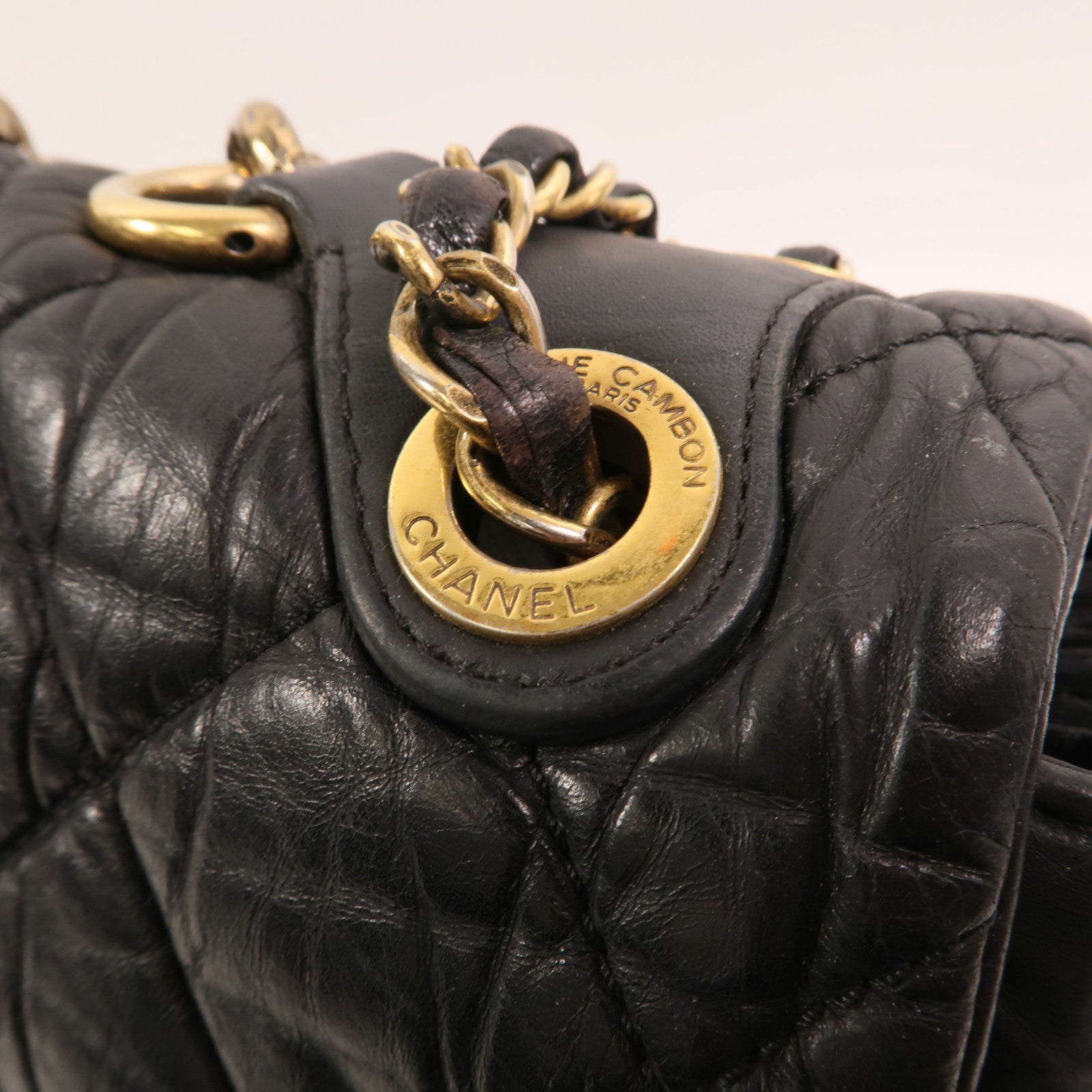 CHANEL 牛皮皮革Chain Shoulder金扣鏈帶手挽肩背兩用袋