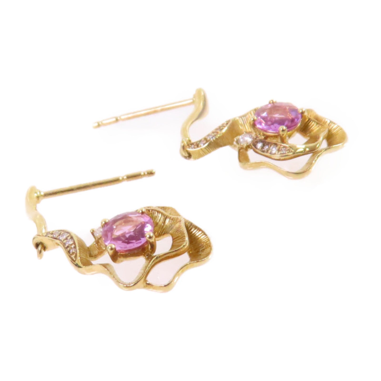 JEWELRY 18K黃金Pink Sapphire/Diamond Earrings0.664ct粉紅藍寶石/0.08ct鑽石耳環