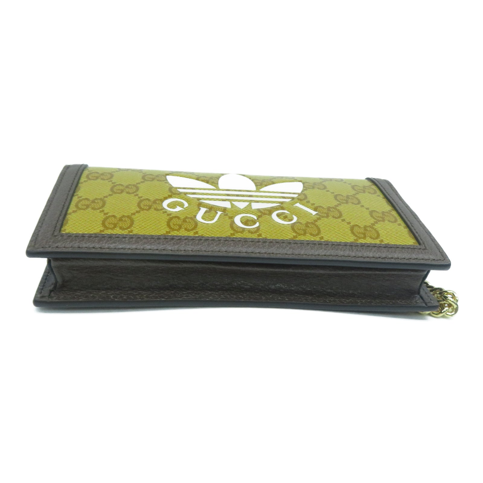 GUCCI 【清倉大減價】牛皮皮革/塗層帆布Wallet With Chain金扣鏈帶肩背袋芥末色/啡色