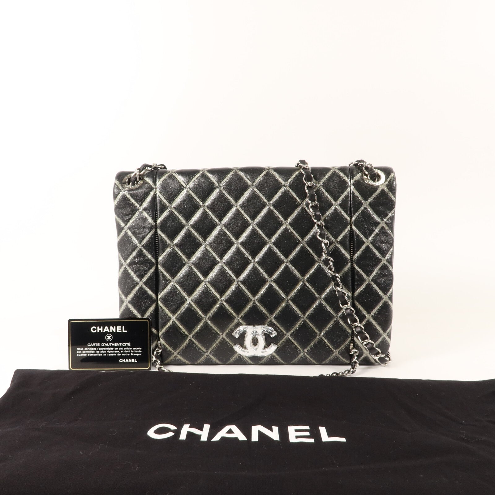CHANEL 牛皮皮革Crystal CC Logo Flap鏈帶肩背袋