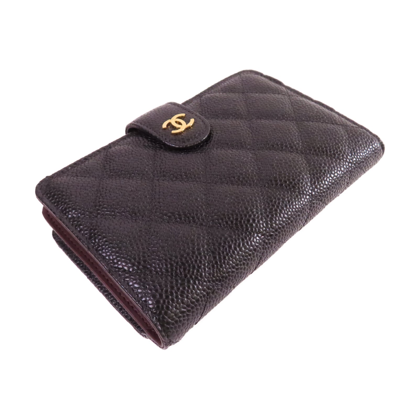 CHANEL 菱格Caviar皮革Medium Wallet金扣中長錢包黑色
