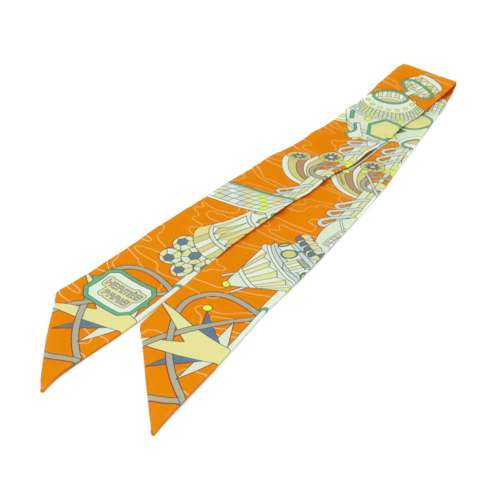 HERMES 【激減優惠】絲質Twilly絲巾橙色/彩色