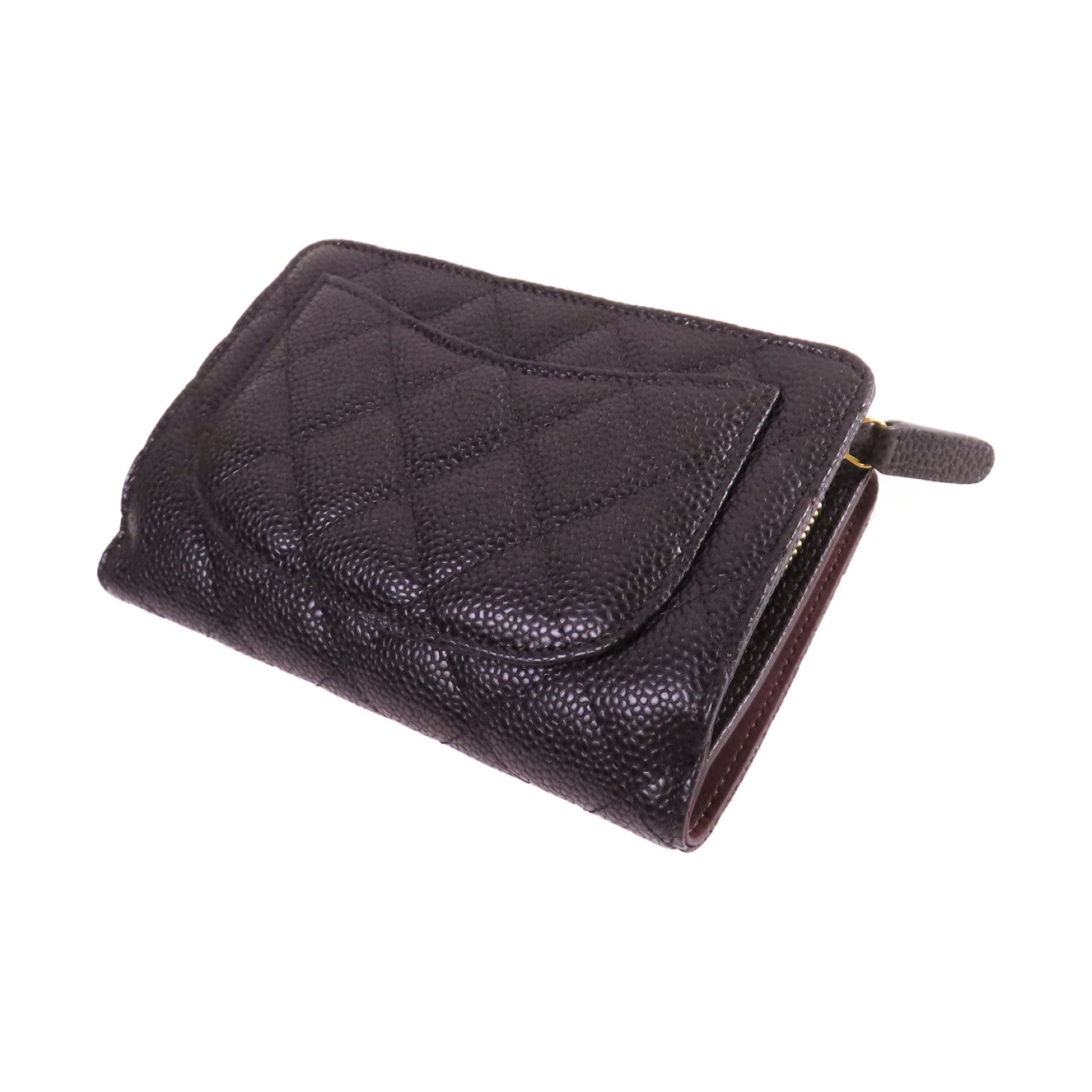 CHANEL 菱格Caviar皮革Medium Wallet金扣中長錢包黑色