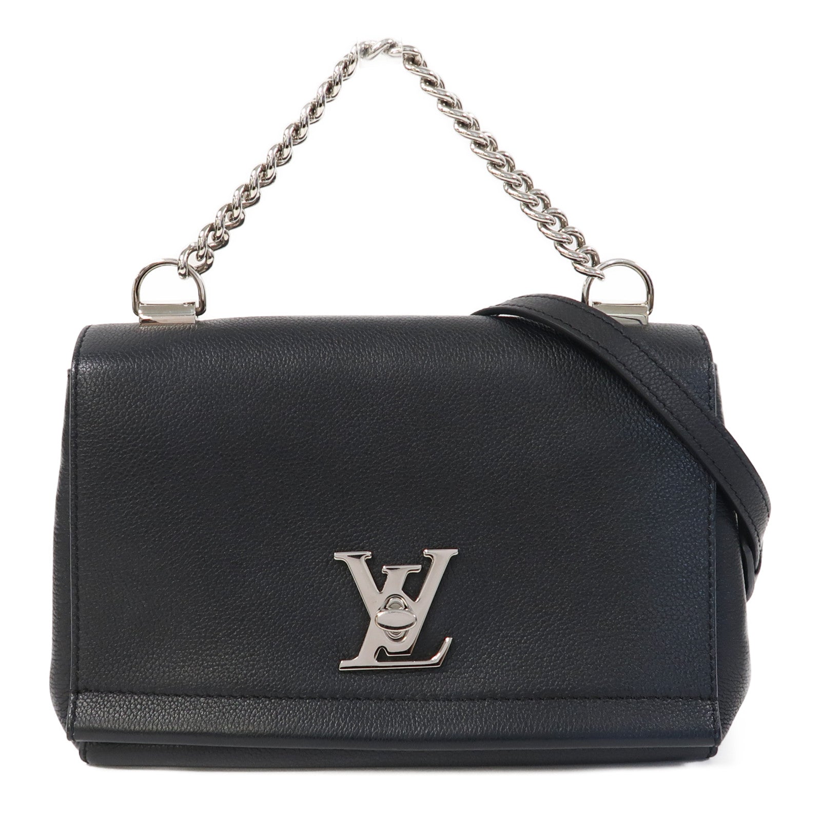 LOUIS VUITTON 牛皮皮革Lockme II銀扣手挽肩背兩用袋黑色