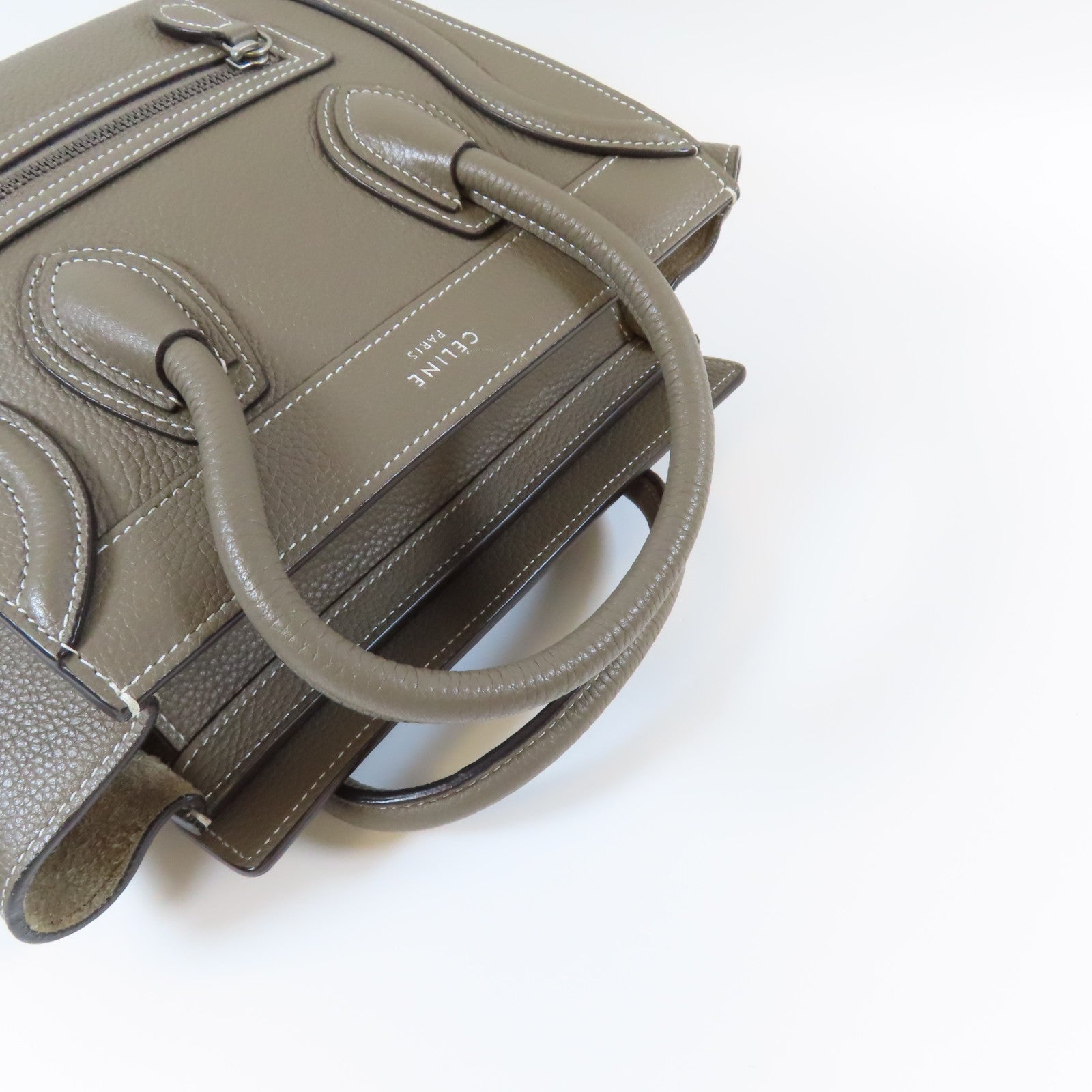 CELINE **【激減優惠】牛皮皮革Nano Luggage銀扣手挽肩背兩用袋灰色