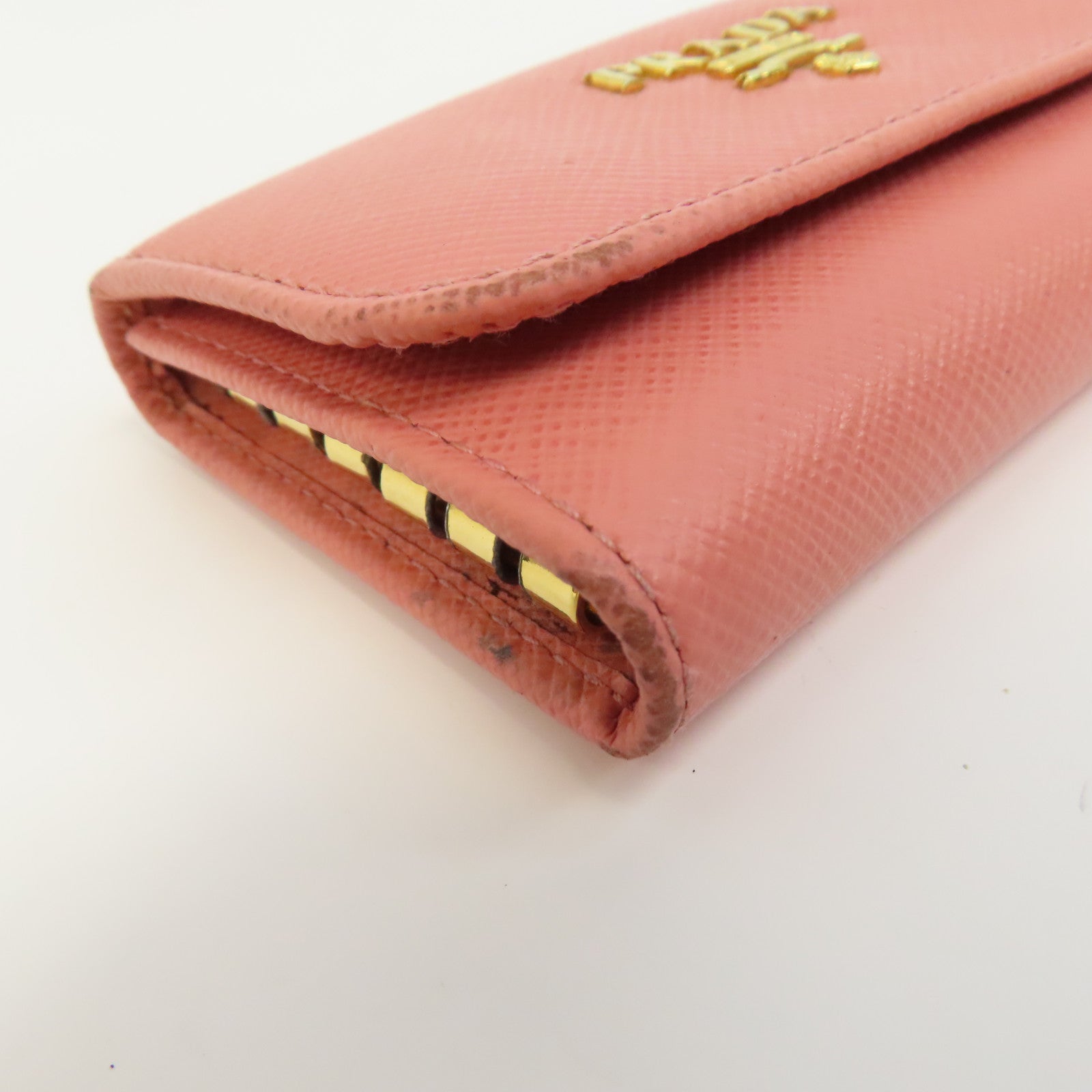 PRADA 牛皮皮革Key Case金釦鎖匙包粉紅色