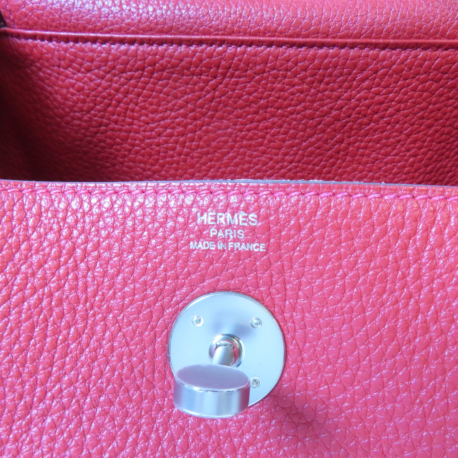 HERMES 【激減優惠】Clemence皮革Lindy 26銀扣肩背袋紅色