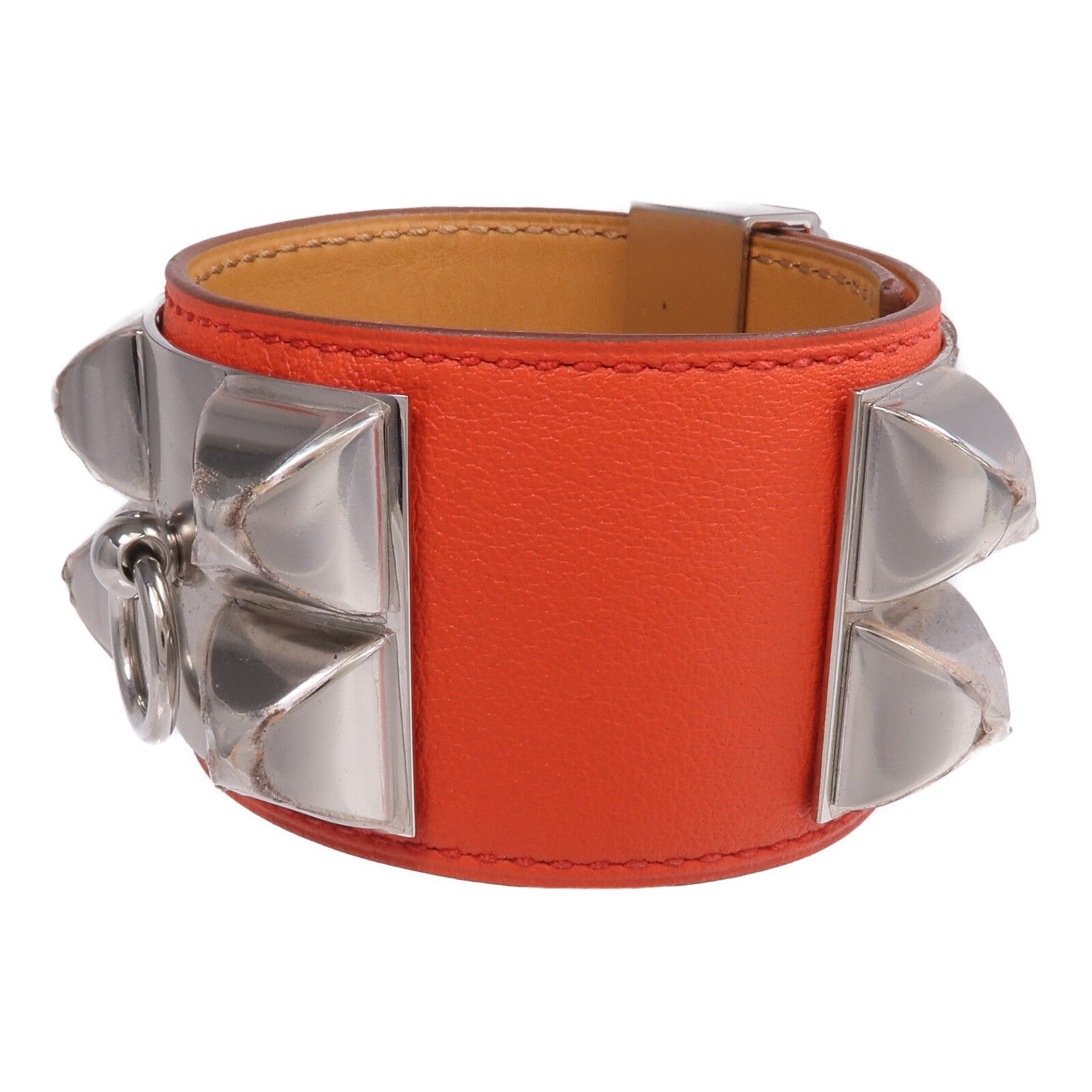 HERMES Swift皮革Collier De Chien Bracelet手鐲Rouge Pivoine