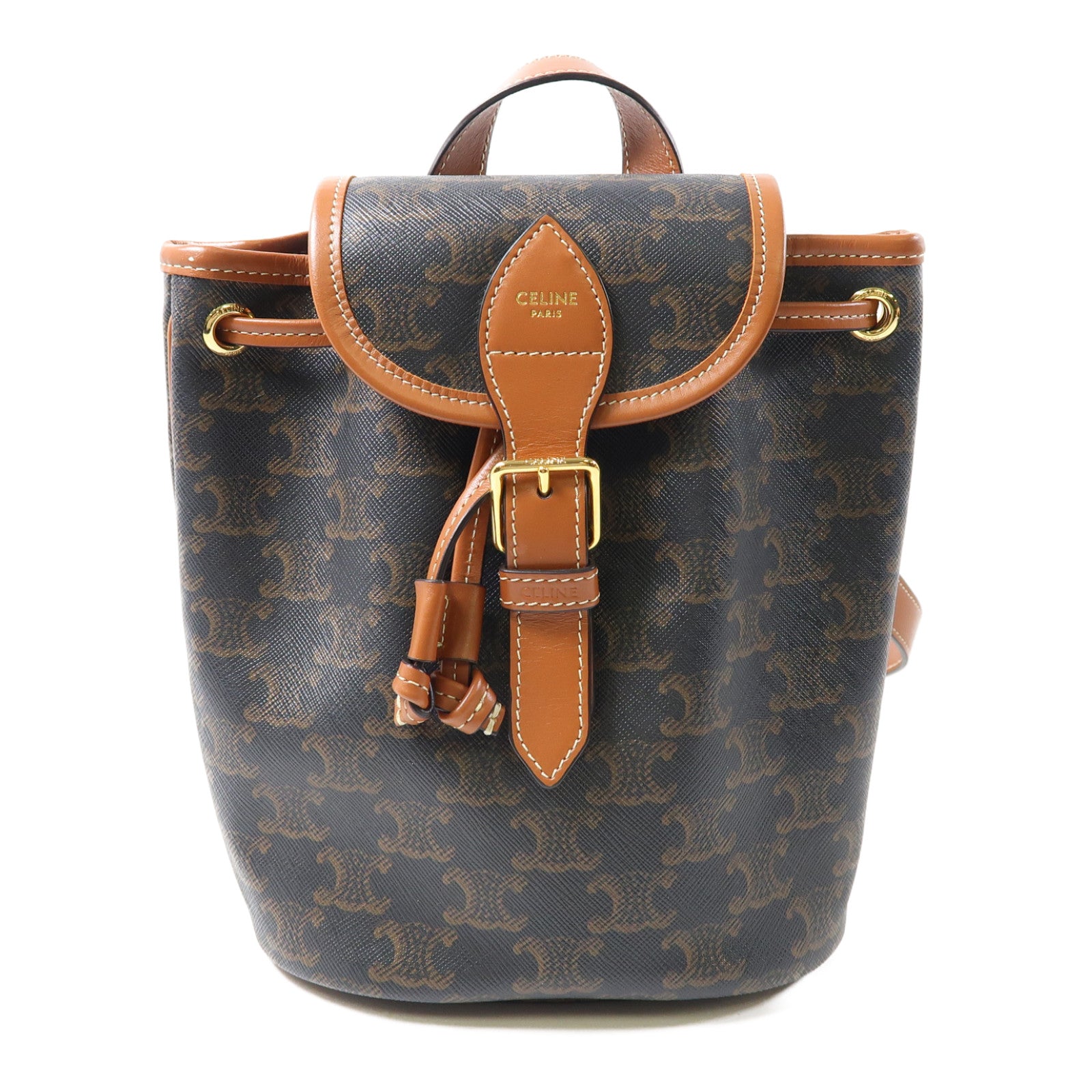 CELINE 塗層帆布Triomphe Backpack金扣背包棕色