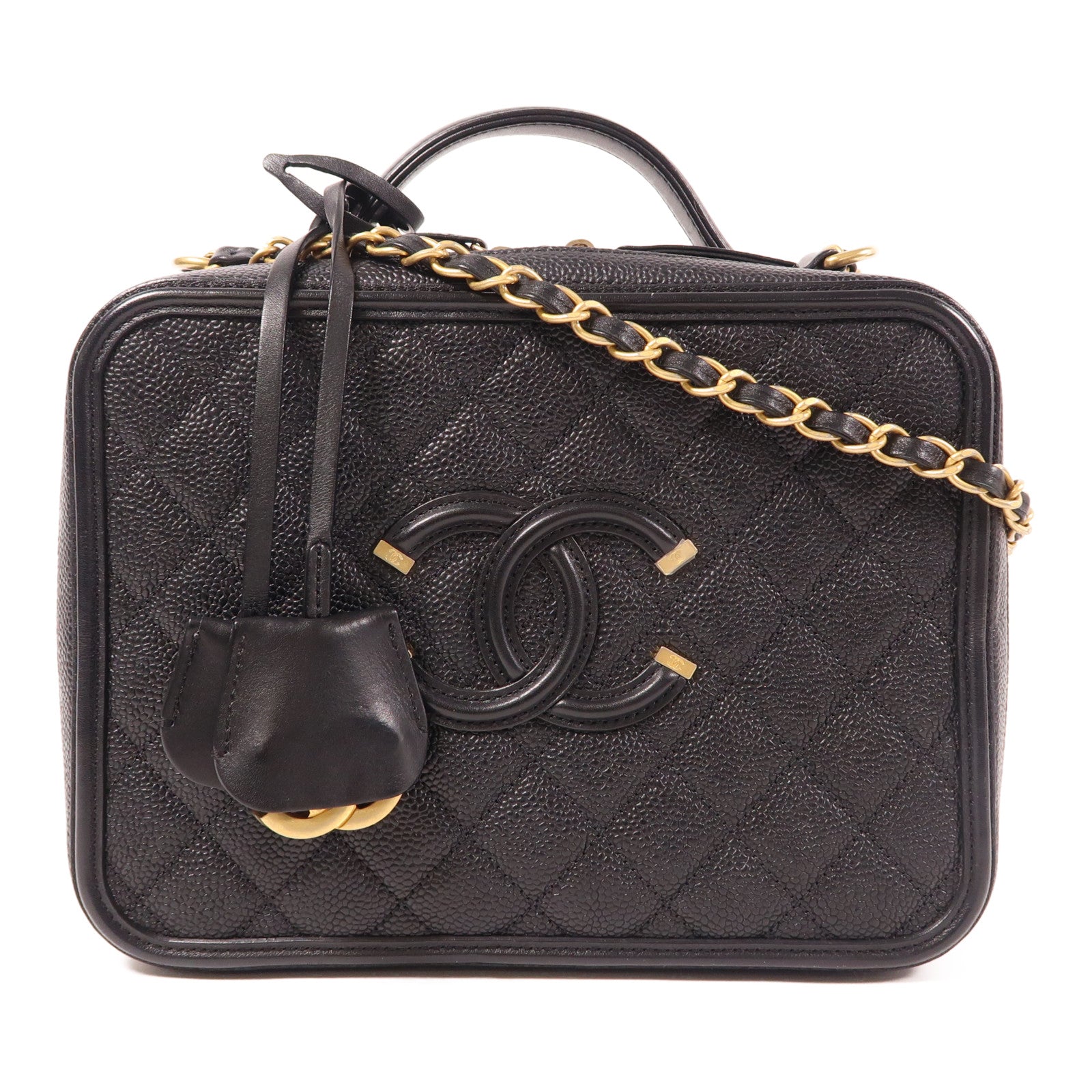 CHANEL 牛皮皮革Filigree Vanity Case金扣手挽肩背兩用袋