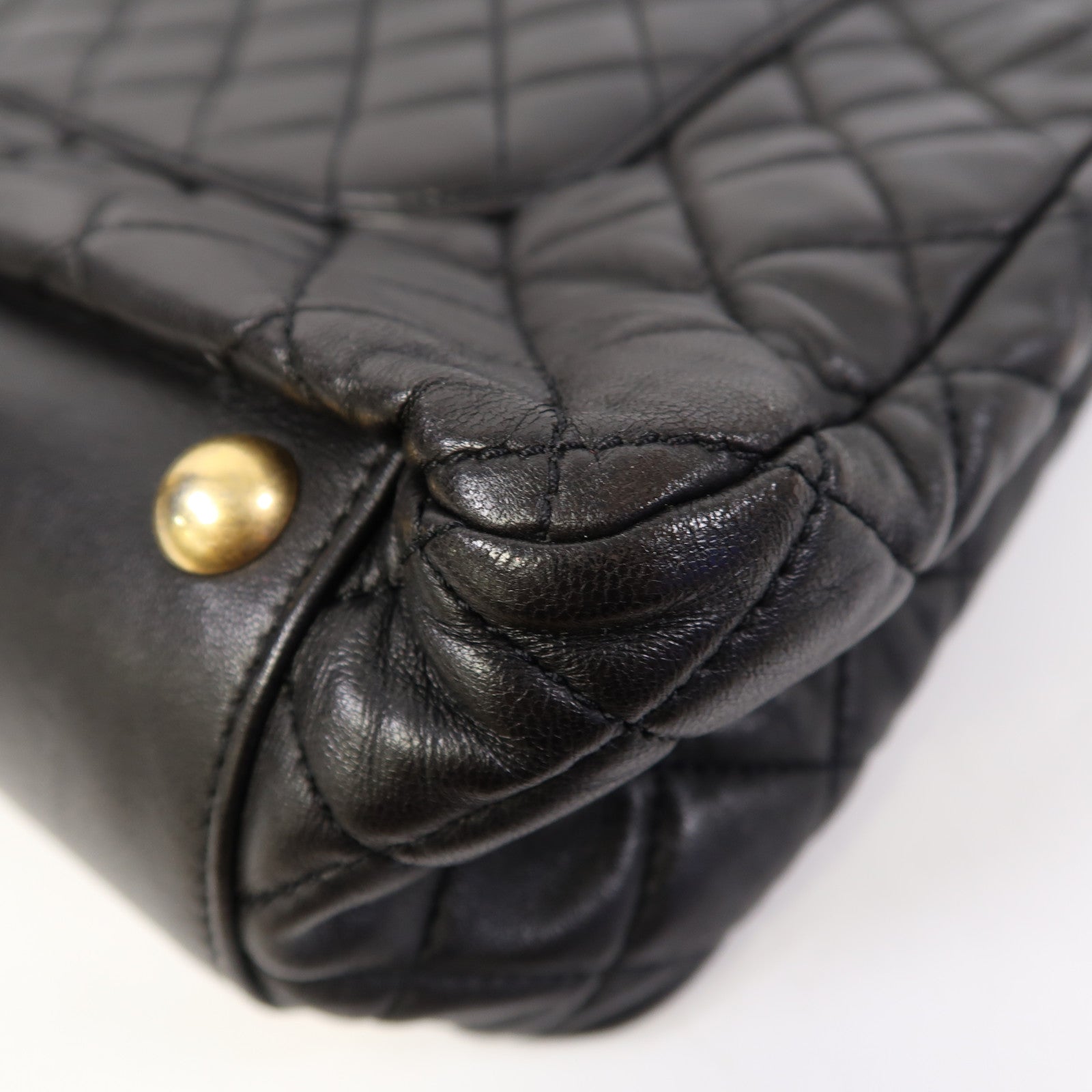CHANEL 菱格羊皮皮革Chain Shoulder Tote金扣鏈帶肩背/手挽袋黑色