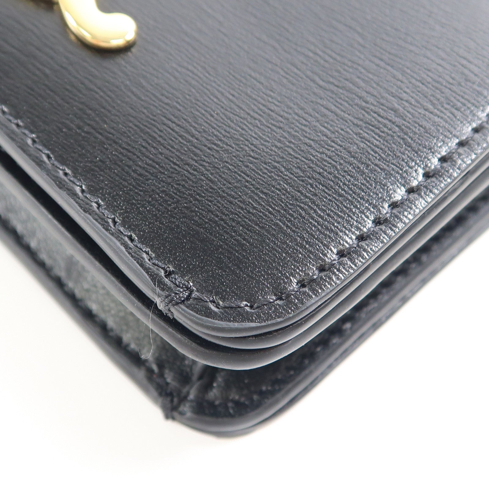 CELINE 牛皮皮革Triomphe Compact Wallet金扣錢包黑色