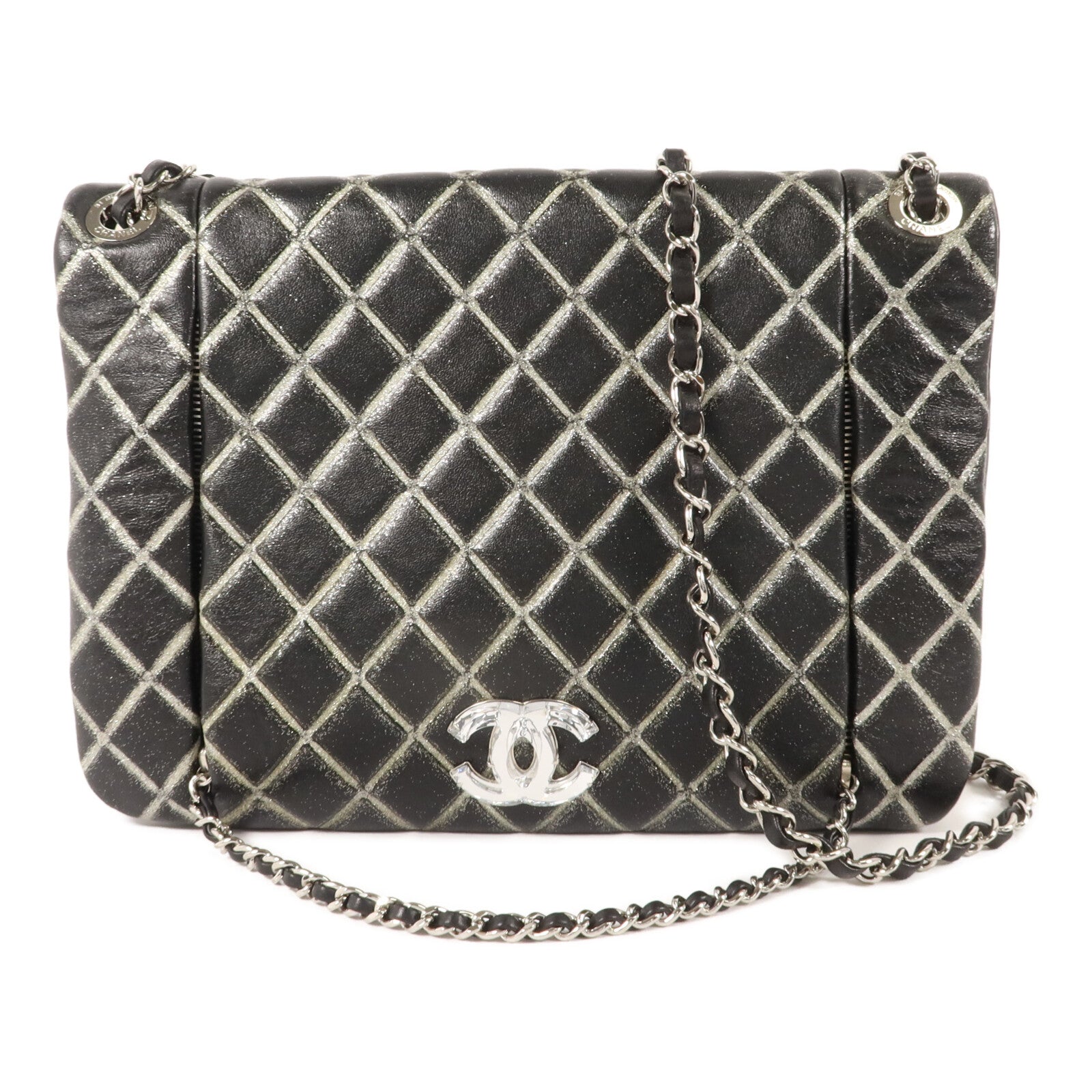 CHANEL 牛皮皮革Crystal CC Logo Flap鏈帶肩背袋