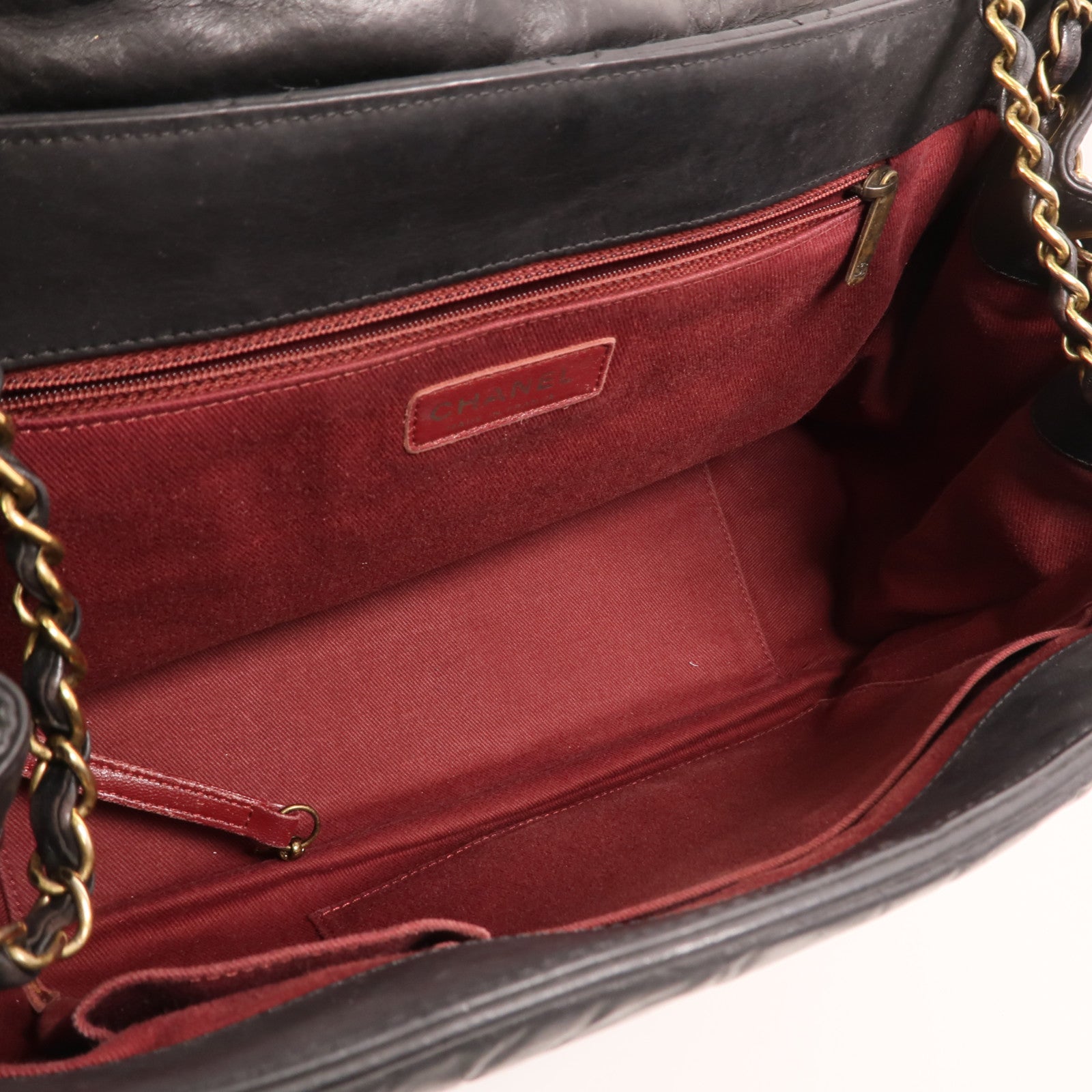 CHANEL 牛皮皮革Chain Shoulder金扣鏈帶手挽肩背兩用袋