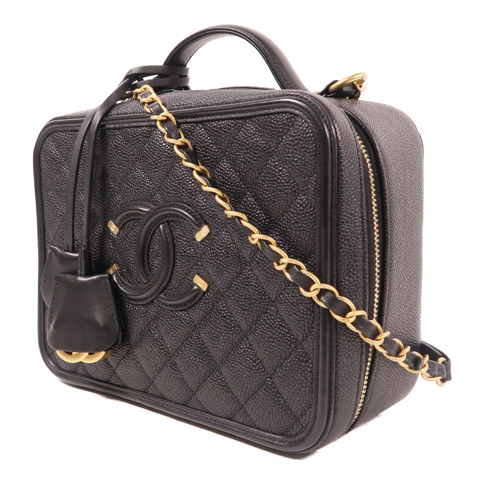 CHANEL 牛皮皮革Filigree Vanity Case金扣手挽肩背兩用袋