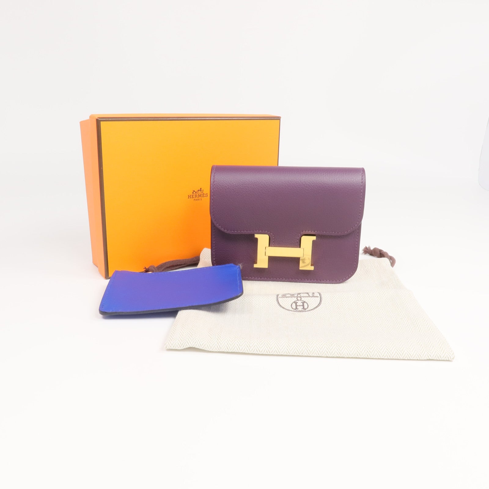 HERMES 【激減優惠】Evercolor皮革Constance Slim金扣錢包Cassis/Bleu Royal