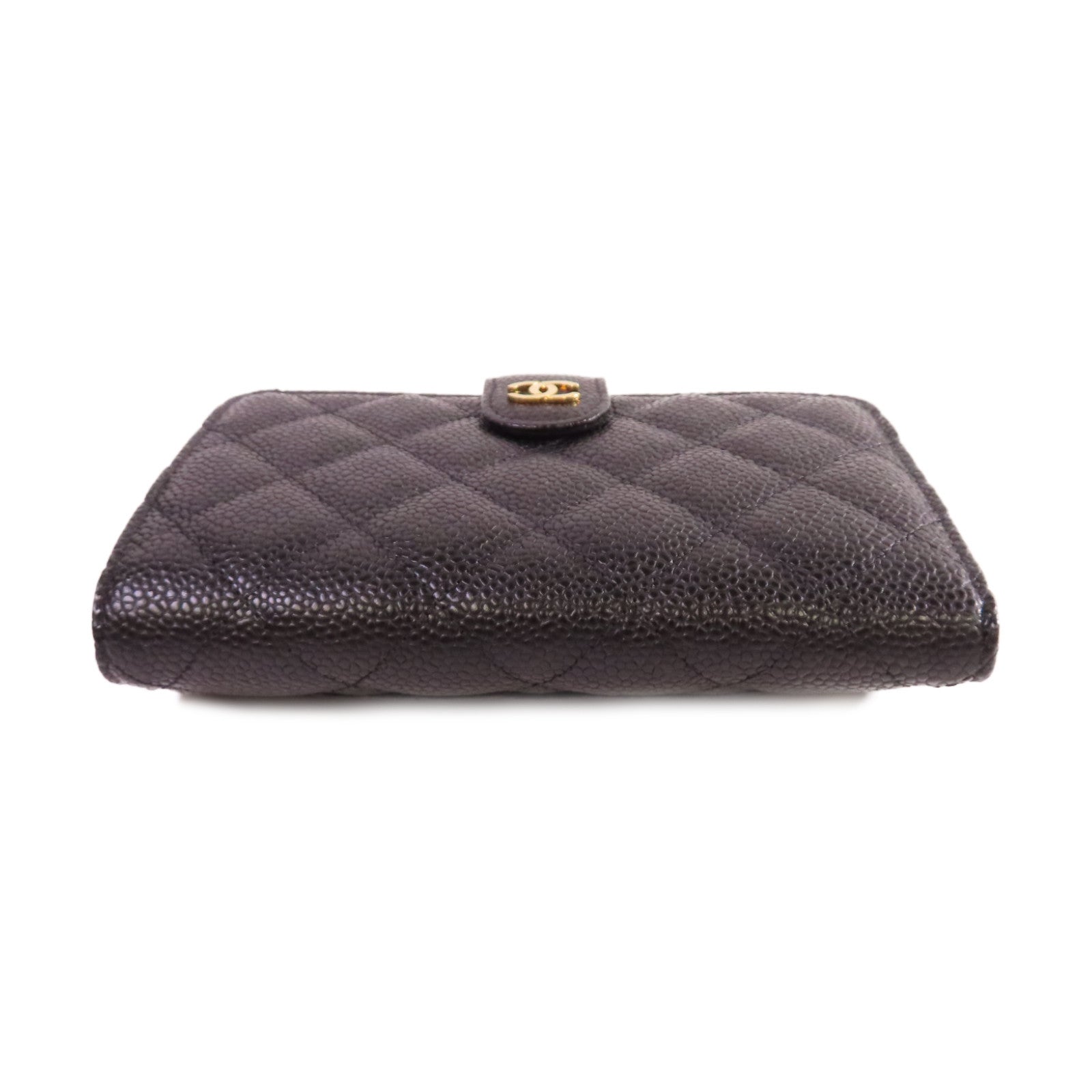 CHANEL 菱格Caviar皮革Medium Wallet金扣中長錢包黑色