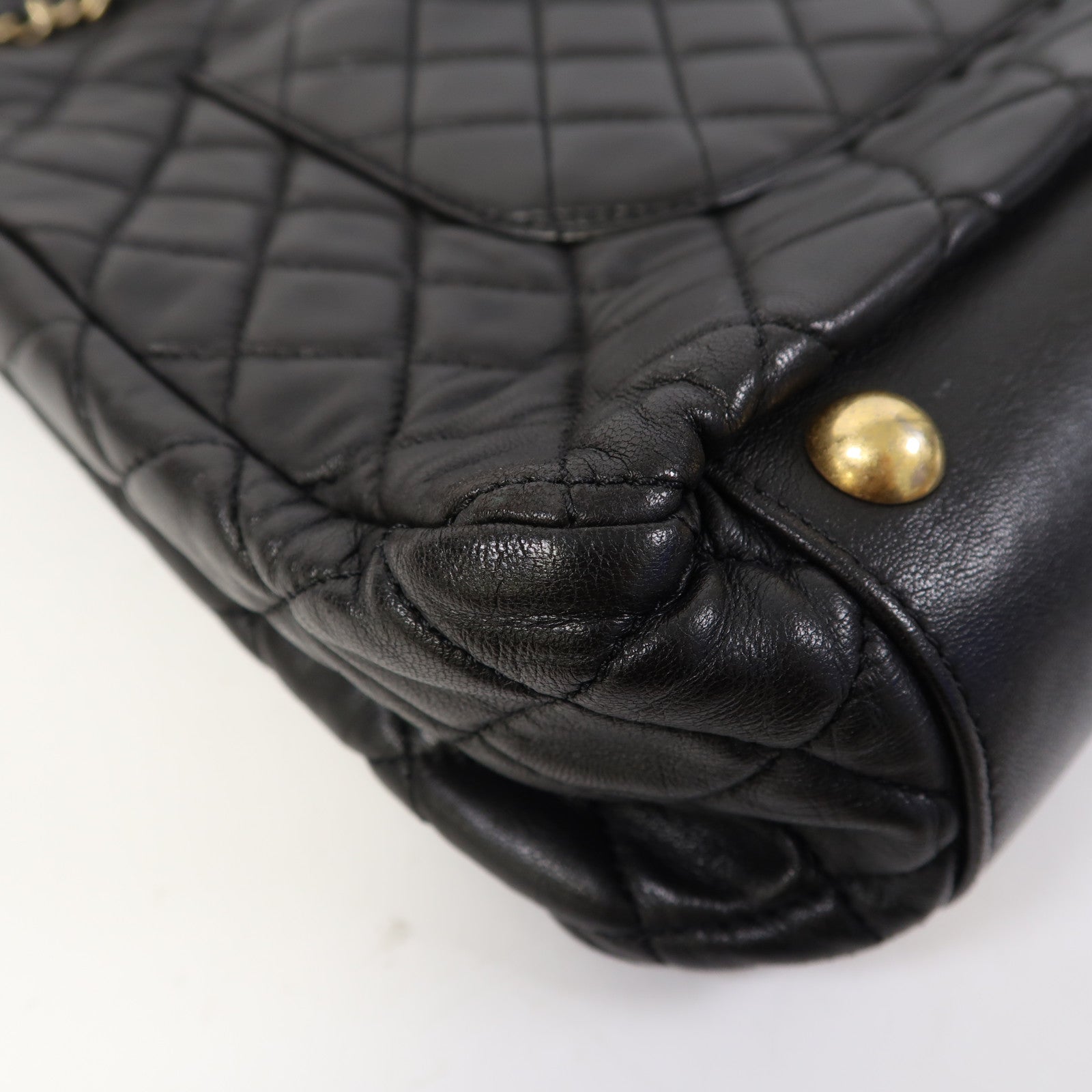 CHANEL 菱格羊皮皮革Chain Shoulder Tote金扣鏈帶肩背/手挽袋黑色