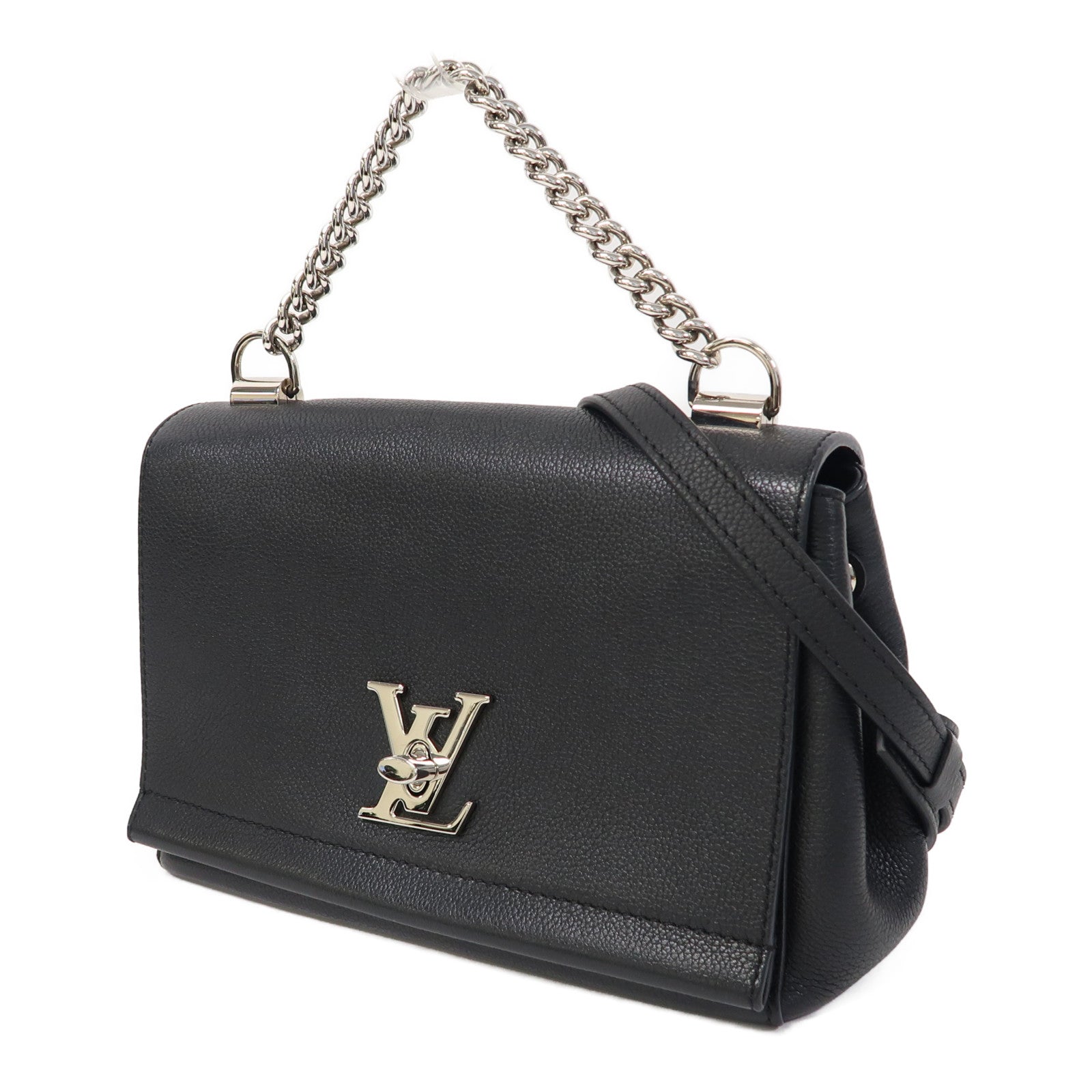 LOUIS VUITTON 牛皮皮革Lockme II銀扣手挽肩背兩用袋黑色