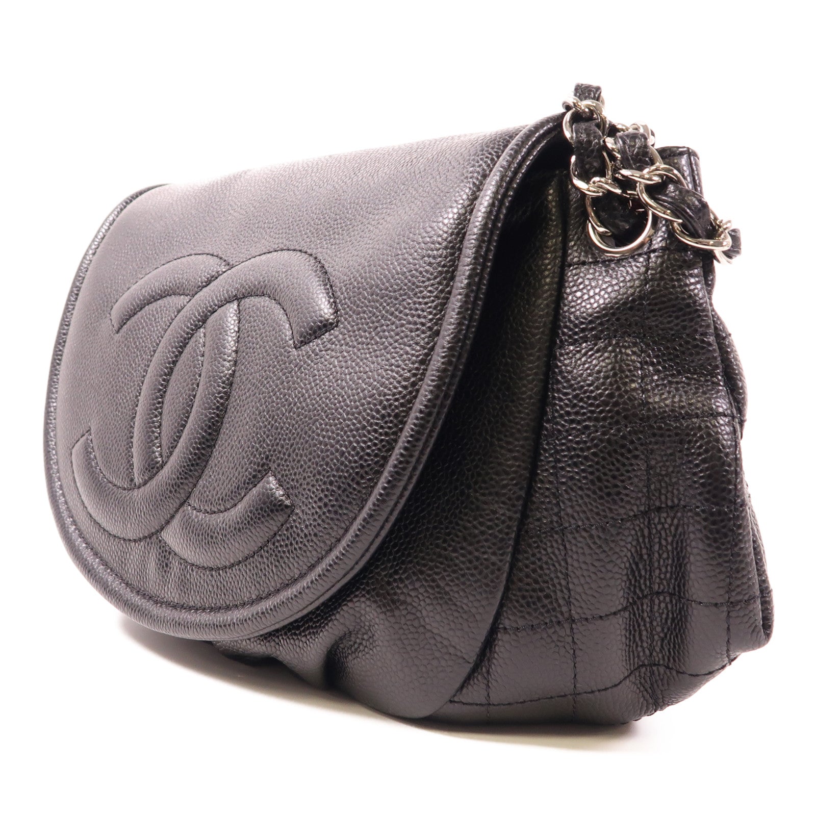 CHANEL 牛皮皮革Chain Shoulder銀扣鏈帶肩背袋