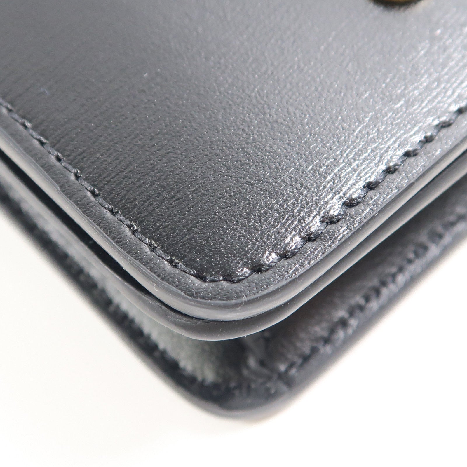 CELINE 牛皮皮革Triomphe Compact Wallet金扣錢包黑色