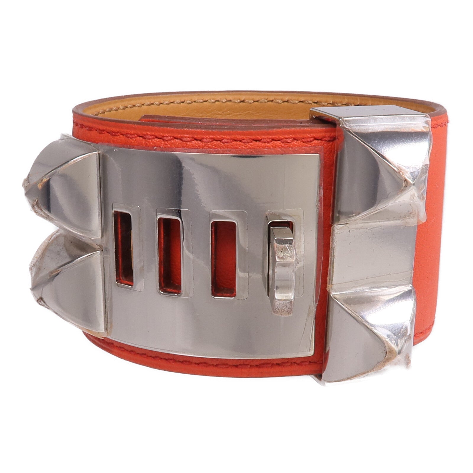 HERMES Swift皮革Collier De Chien Bracelet手鐲Rouge Pivoine