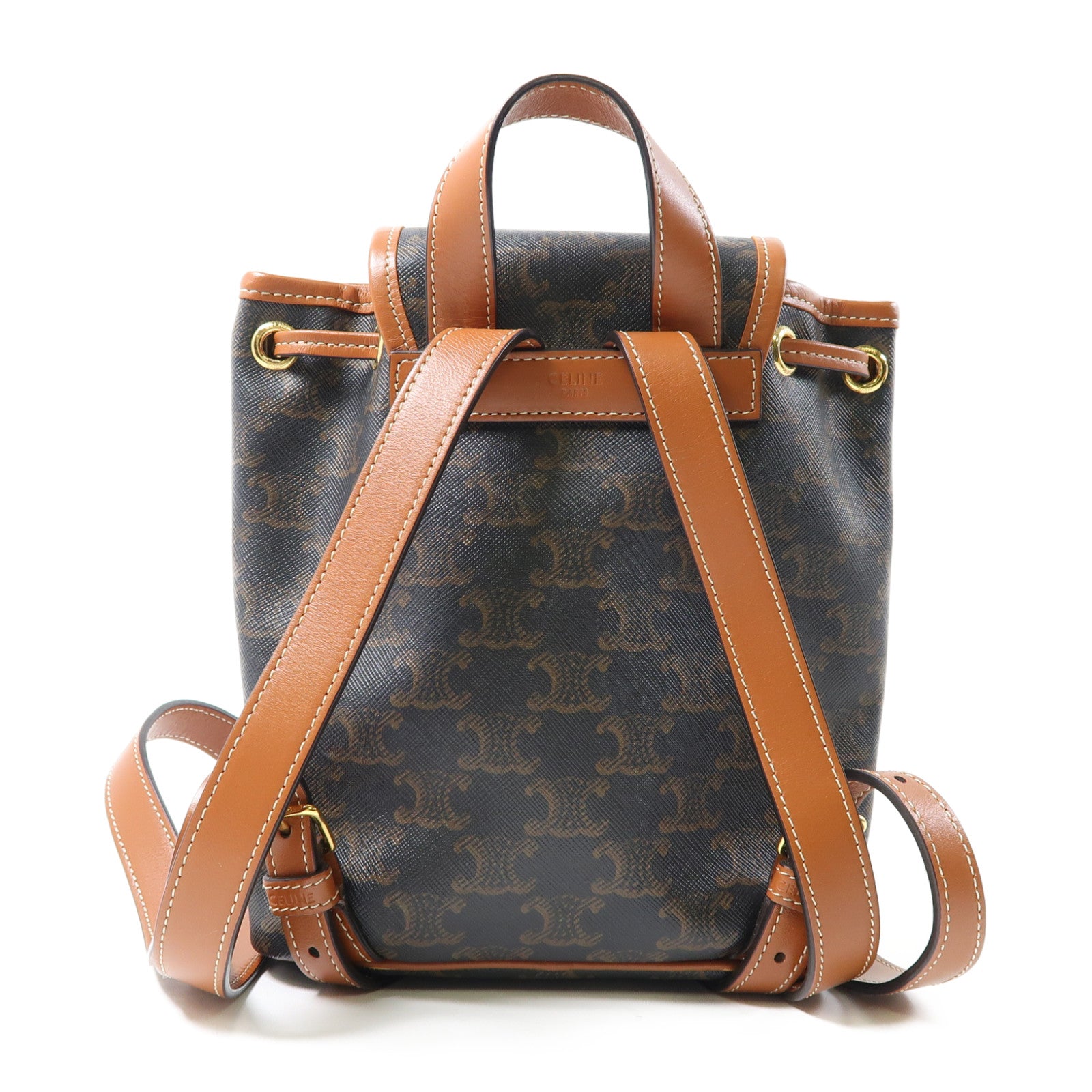 CELINE 塗層帆布Triomphe Backpack金扣背包棕色