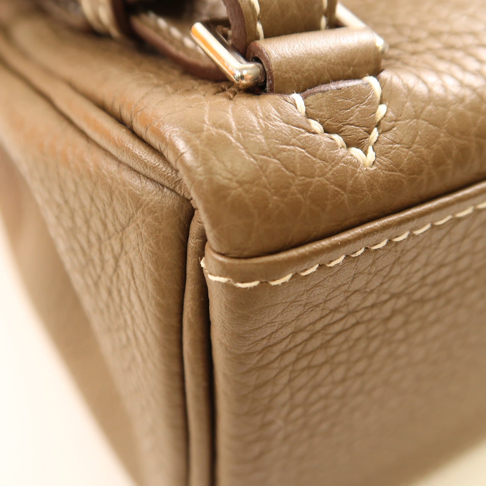HERMES Clemence皮革Kelly Ado銀扣背包Etoupe