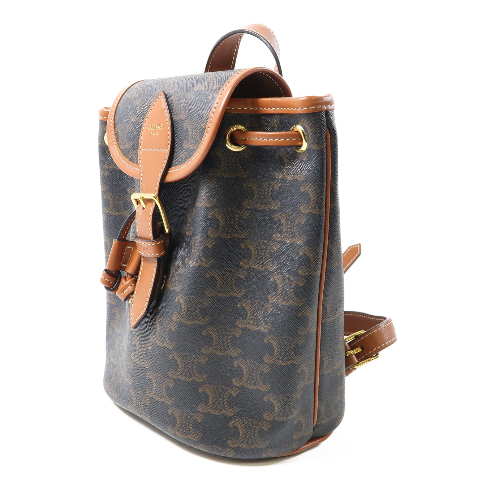 CELINE 塗層帆布Triomphe Backpack金扣背包棕色