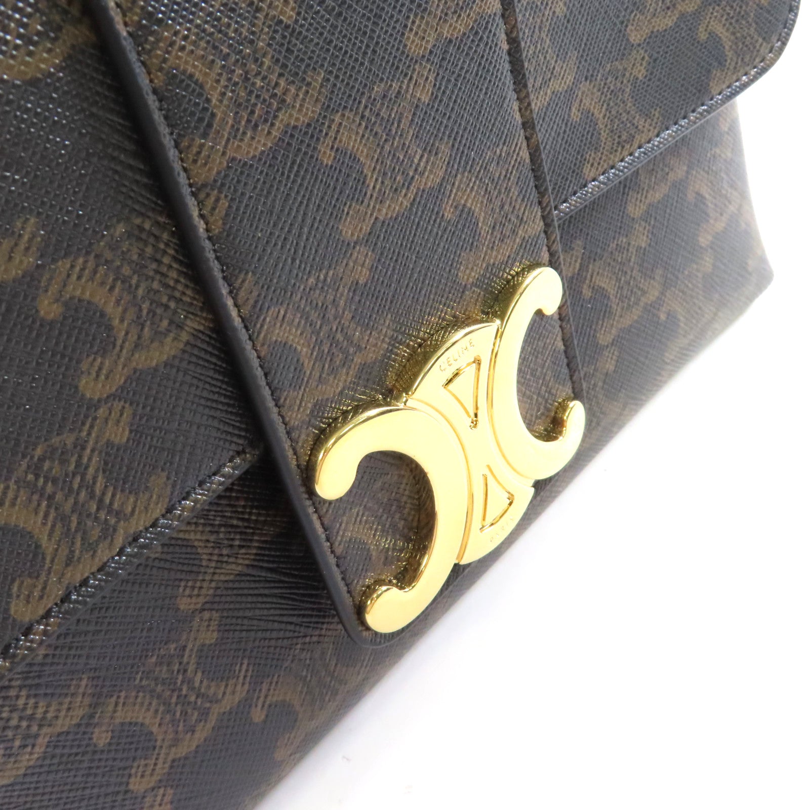 CELINE Triomphe塗層帆布Victoire Shoulder Bag金扣鏈帶肩背袋啡色