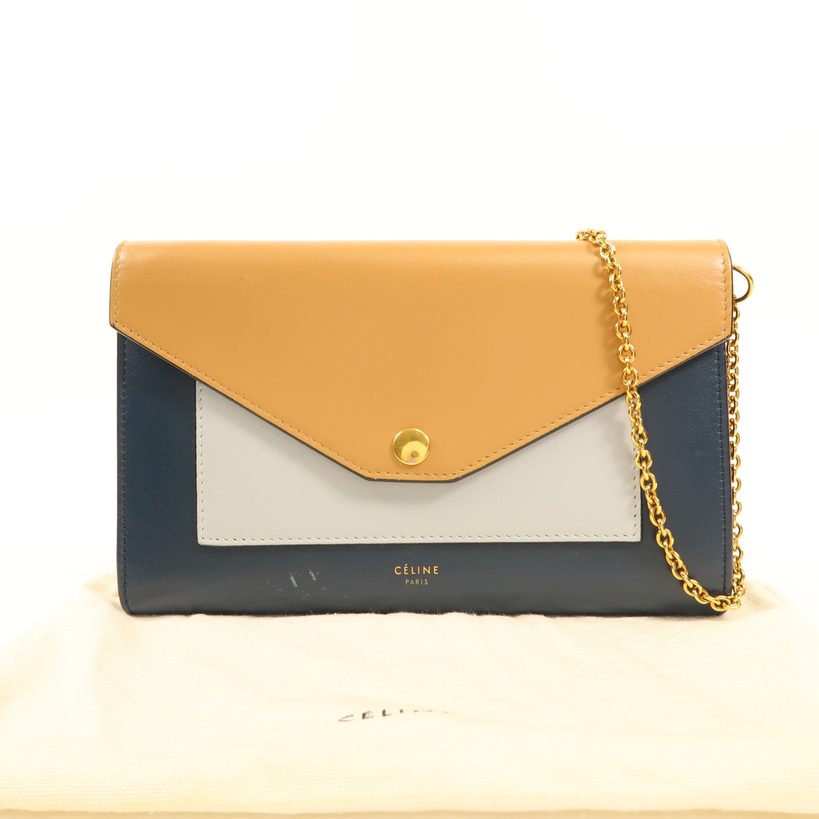 CELINE GHW Chain Shoulder Bag Calfskin Leather Brown/Blue/Navy