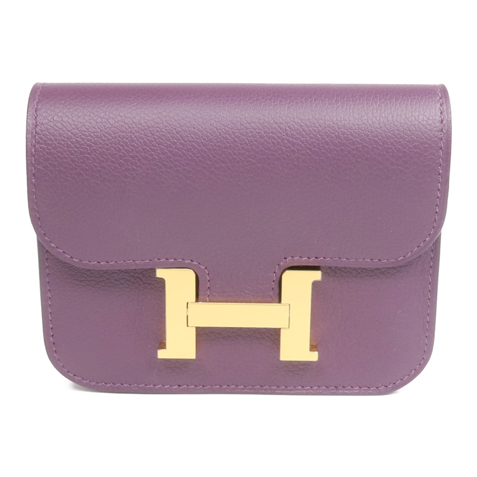 HERMES 【激減優惠】Evercolor皮革Constance Slim金扣錢包Cassis/Bleu Royal