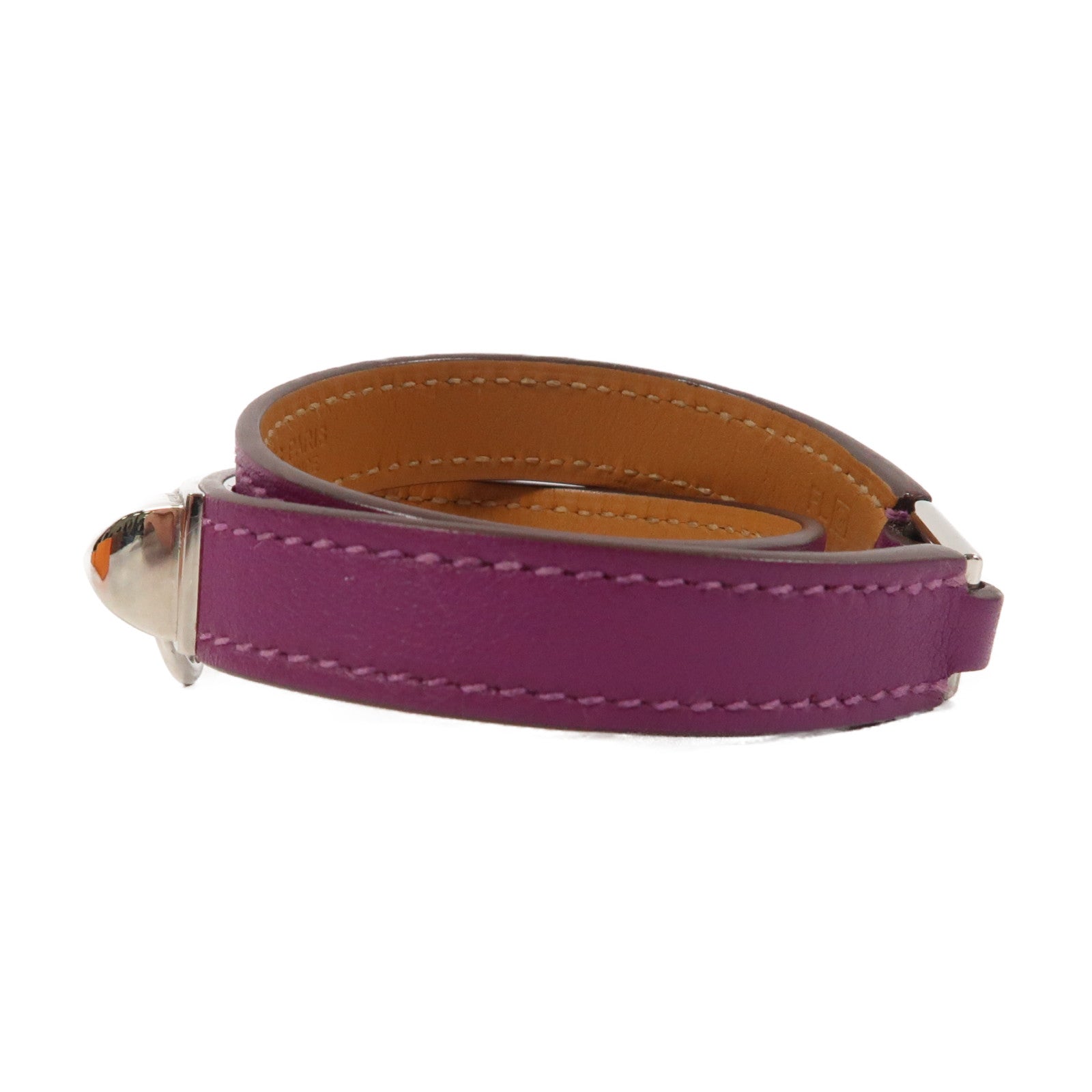HERMES Swift皮革Rivale Double Tour Bracelet銀扣手鐲紫色