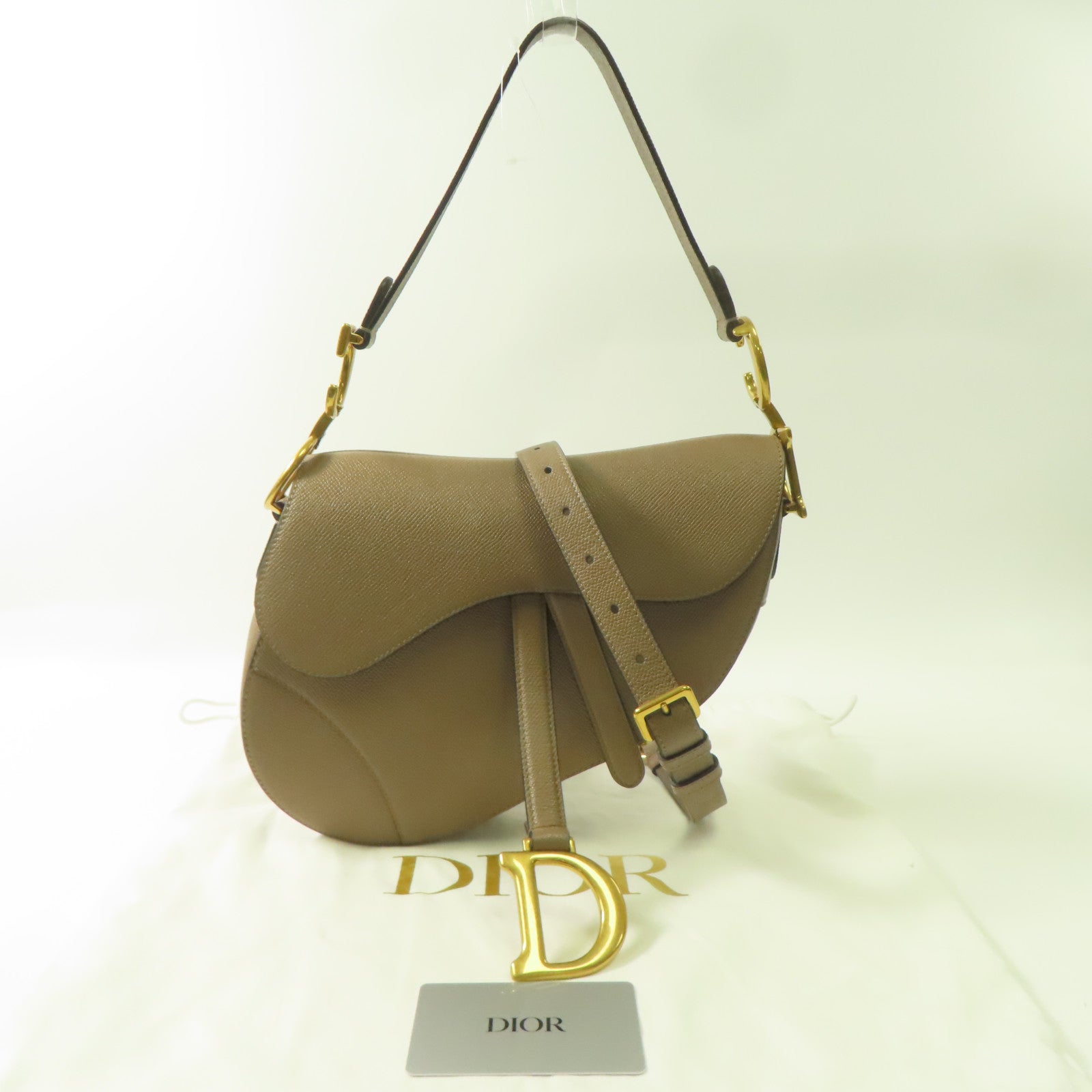 Dior 牛皮皮革Saddle Bag金扣手挽肩背兩用袋米色