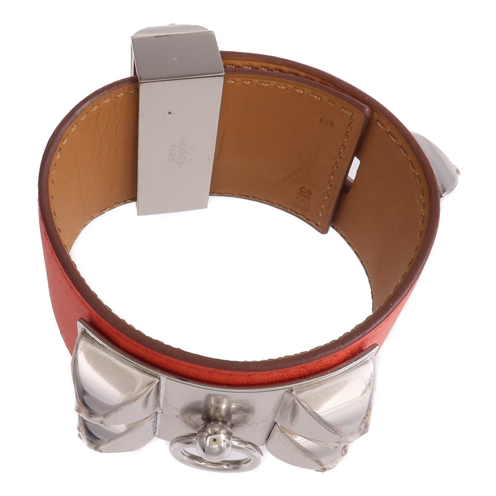 HERMES Swift皮革Collier De Chien Bracelet手鐲Rouge Pivoine