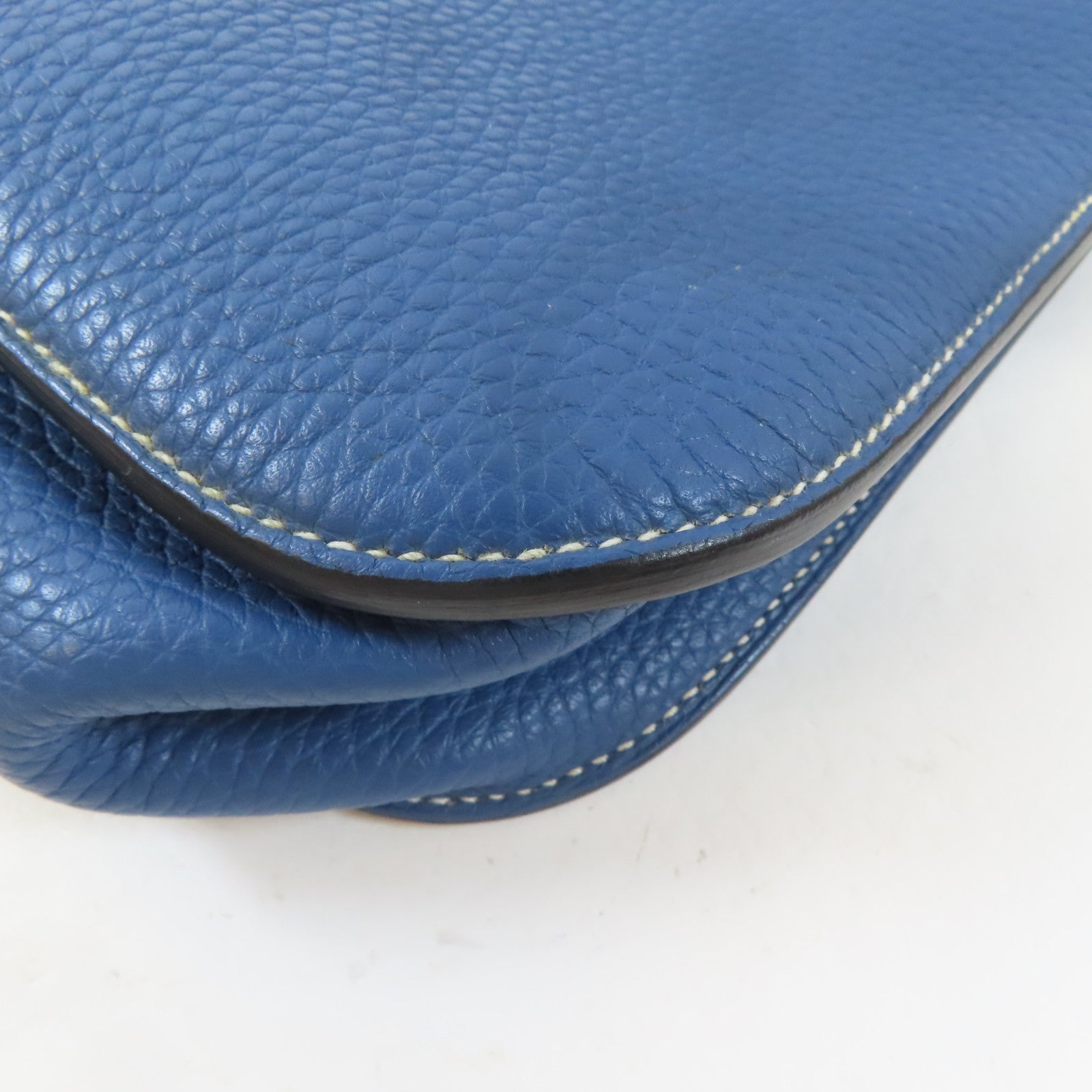 HERMES Clemence皮革Halzan 31銀扣手挽肩背兩用袋藍色