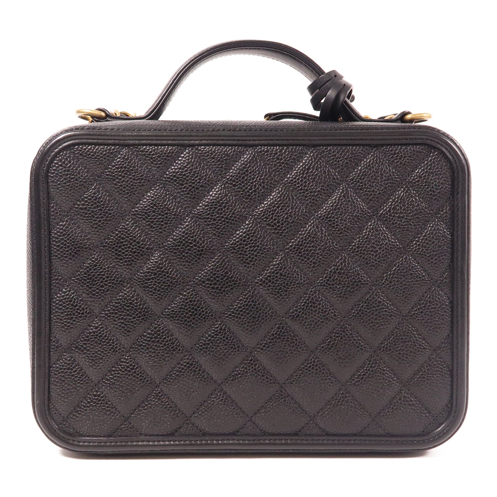 CHANEL 牛皮皮革Filigree Vanity Case金扣手挽肩背兩用袋