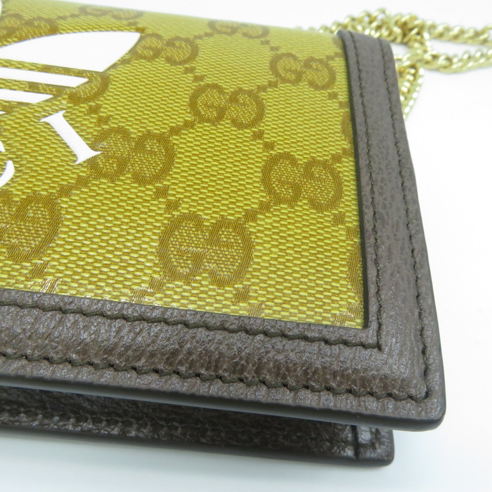 GUCCI 【清倉大減價】牛皮皮革/塗層帆布Wallet With Chain金扣鏈帶肩背袋芥末色/啡色