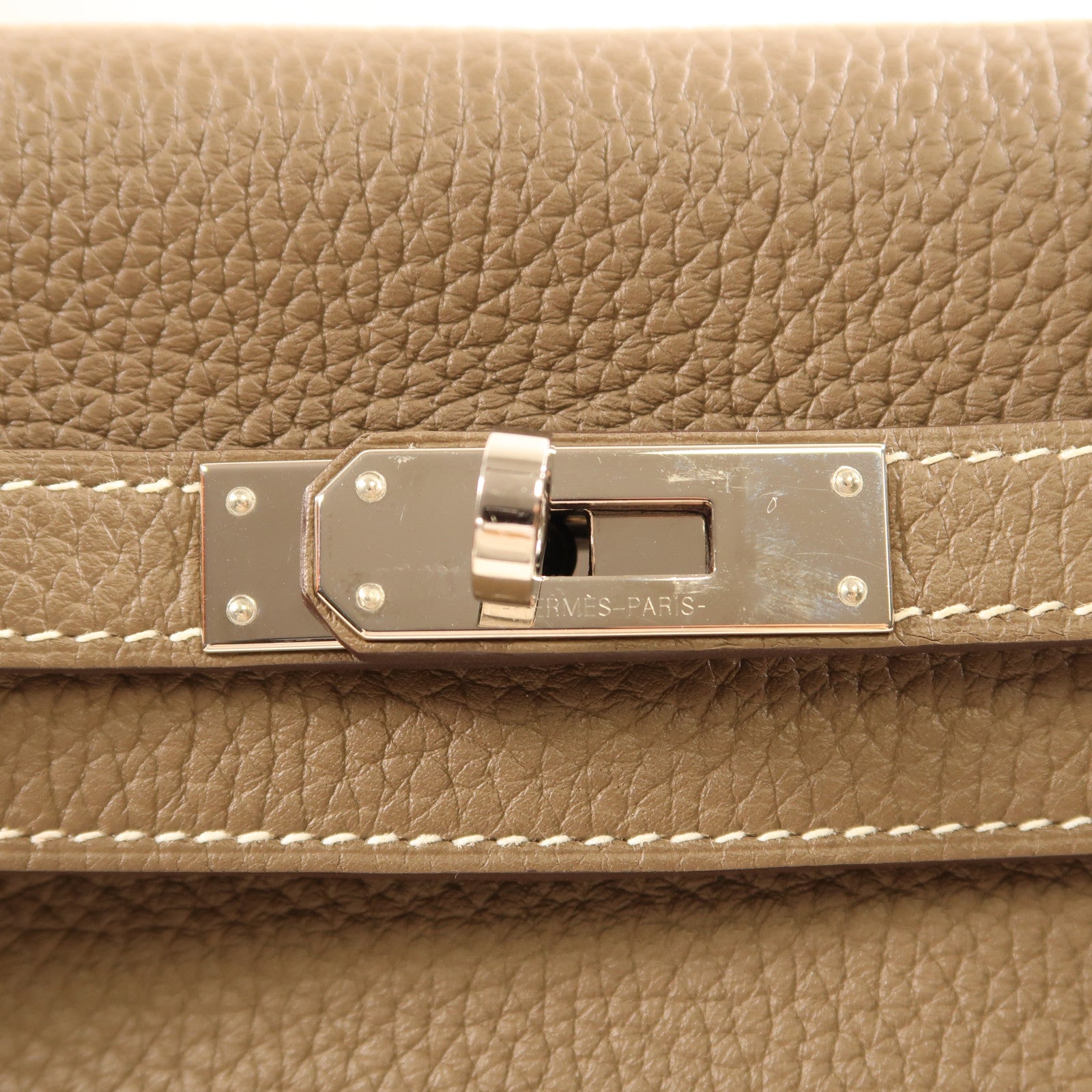 HERMES Clemence皮革Kelly Ado銀扣背包Etoupe