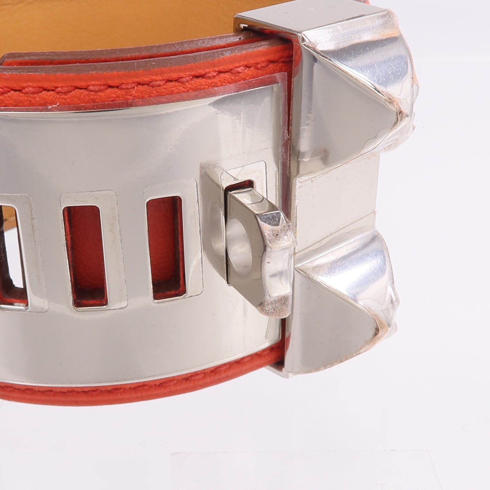 HERMES Swift皮革Collier De Chien Bracelet手鐲Rouge Pivoine